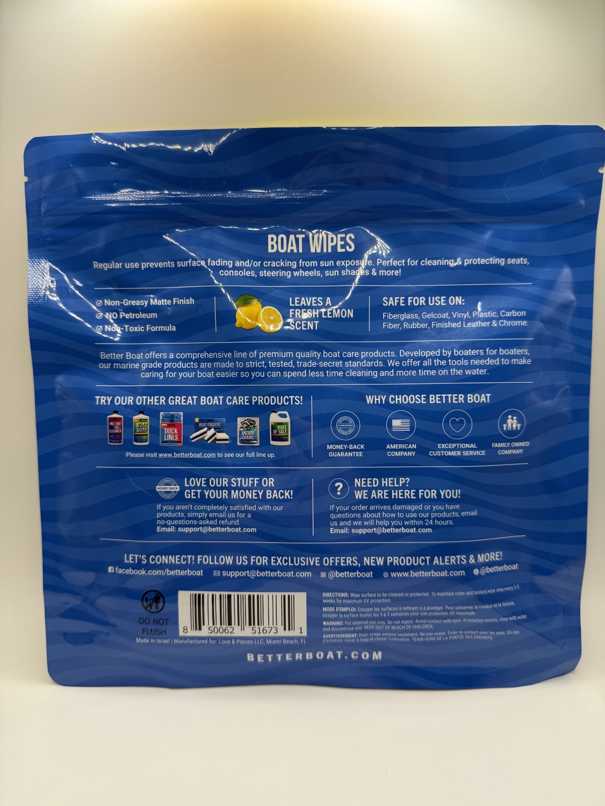 Better Boat Wipes Cleans + UV Protects Preventing Sun Damage 10ct – Brand New