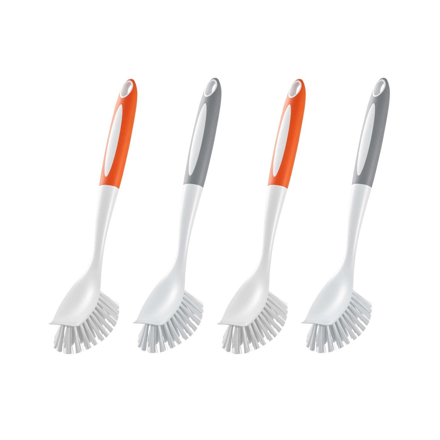 Uimoso Set of 4 Kitchen Scrub Brushes with PP Handle – 2 Gray & 2 Orange