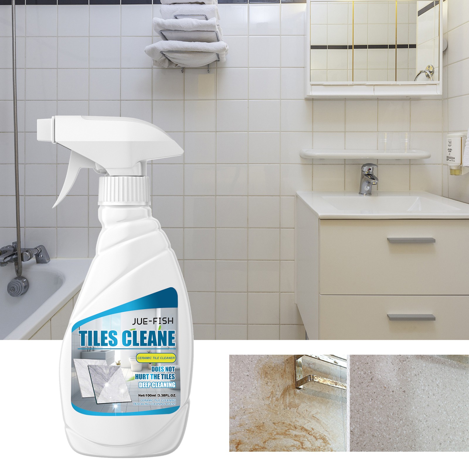 Jue-Fish Tile Cleaner – Strong Dirt Remover for Bathroom Floor & Marble Brighten