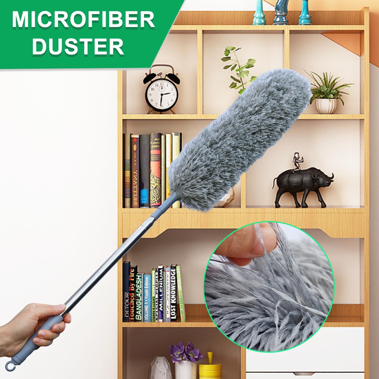 Microfiber Feather Duster with Extendable Pole, 100-inch Extra-Long Dusters T…