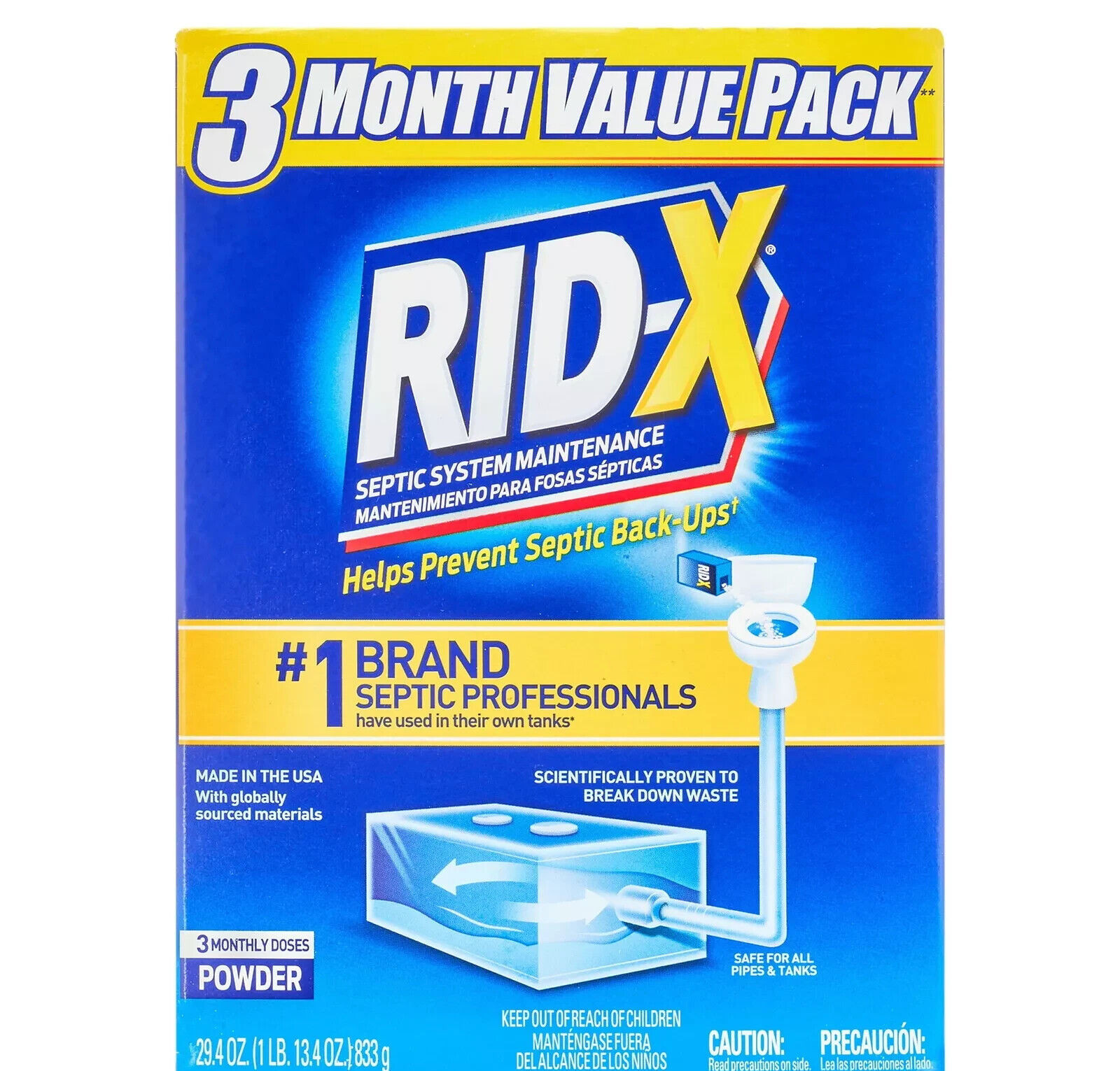 RID-X Septic Tank Treatment, 3 Month Supply of Powder, 29.4oz, 100% Biobased