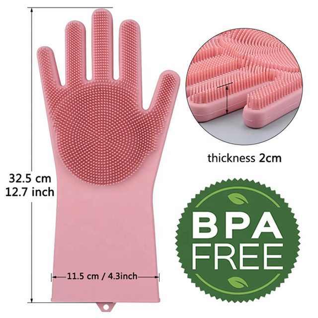 1 Pair Magic Dish Washing Gloves Silicone Scrubbing Glove Cleaning Scrubber Pink
