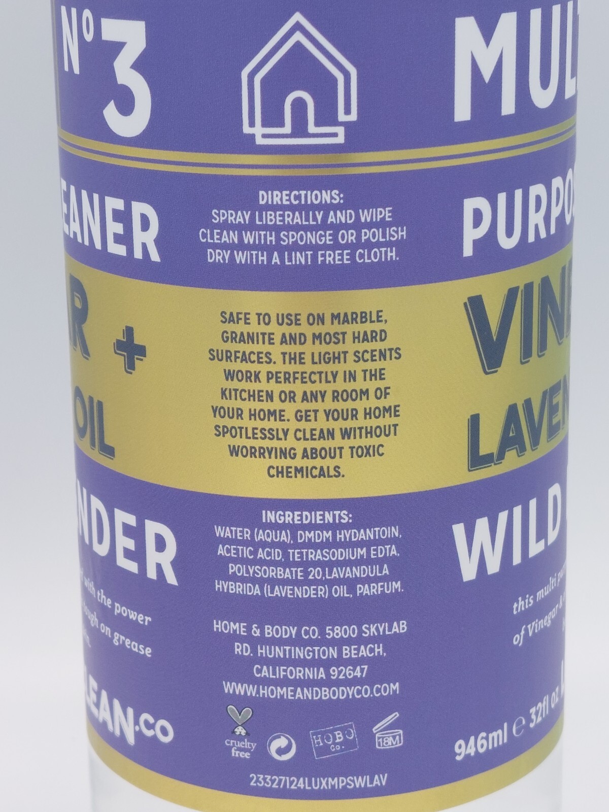 2 Lux Clean Vinegar & Wild Lavender Oil No 3 Multi-Purpose Spray Cleaner 32oz