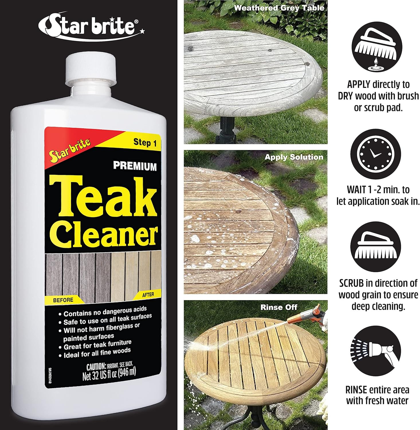 Premium Teak Cleaner – Restore, Renew & Refresh Old Weathered Gray Teak Furnitur