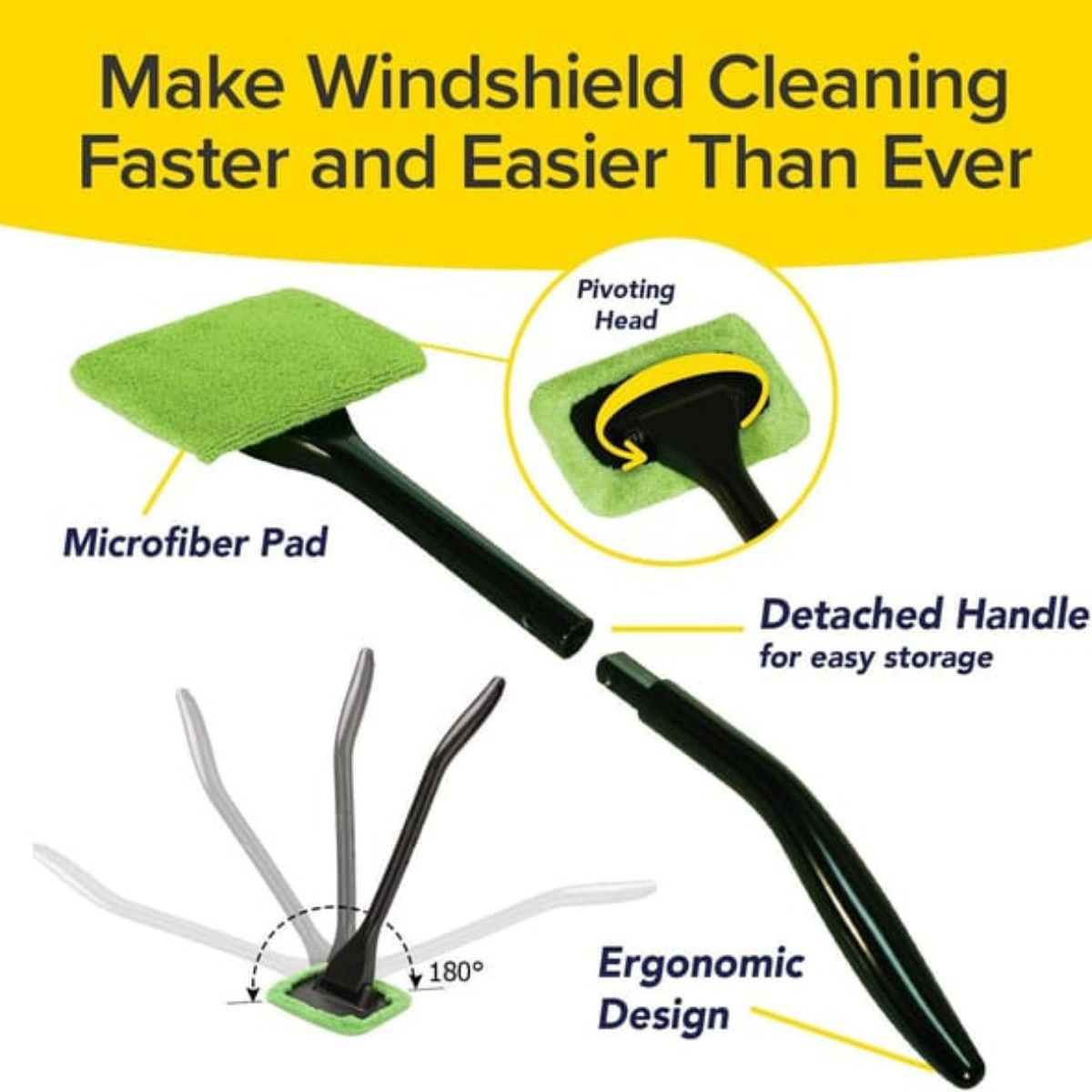 Car Glass Cleaning Brush Kit Rotating Head 6 Microfibre Pads Spray Bottle