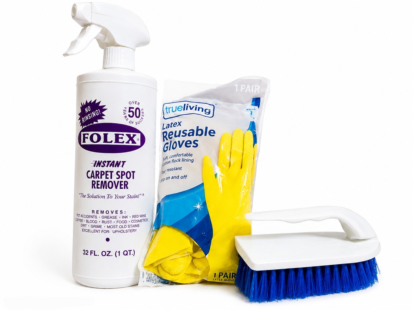 Folex Carpet Cleaner Kit Upholstery Stain Remover Scrub Brush Gloves Bundle