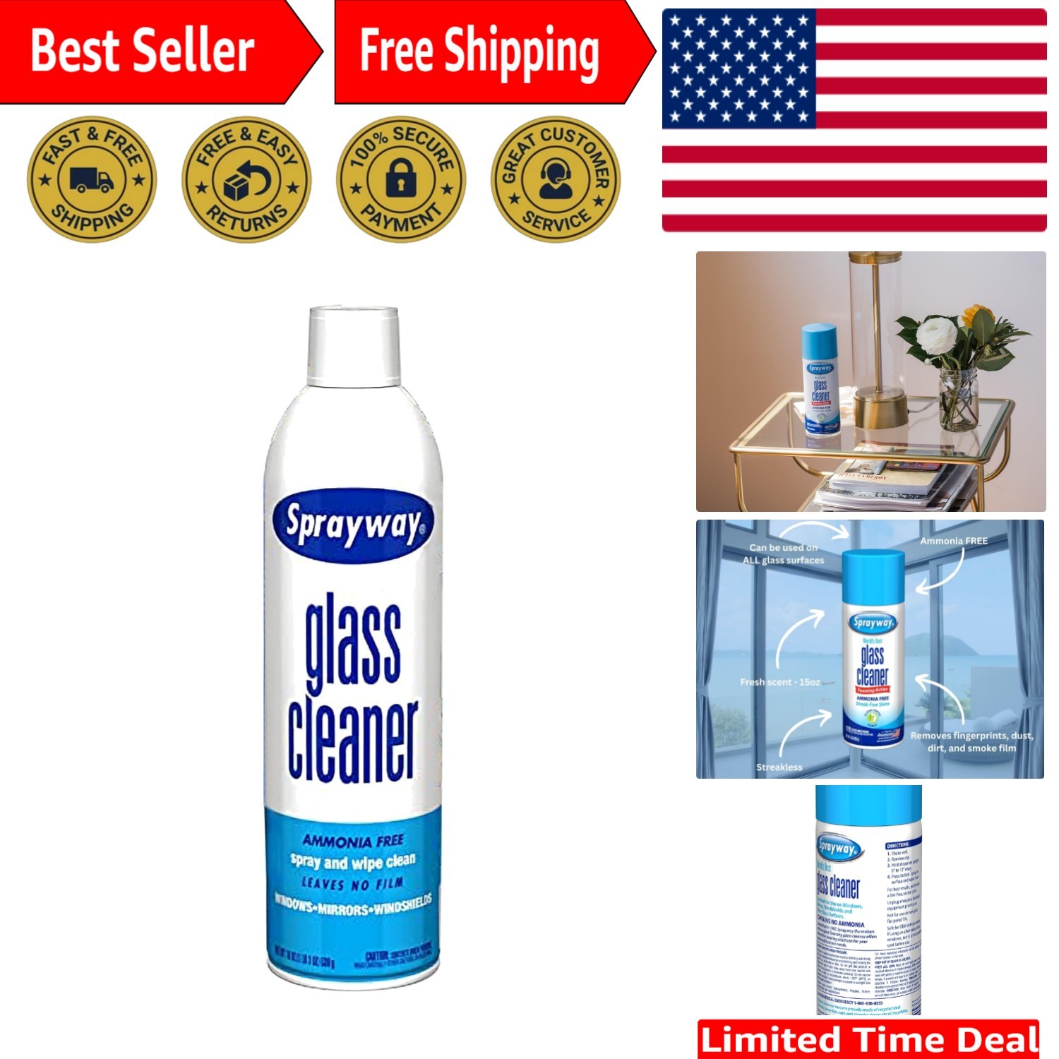 Ammonia-Free Foaming Glass Cleaner – Streak-Free Shine, 15 Oz – Fresh Scent