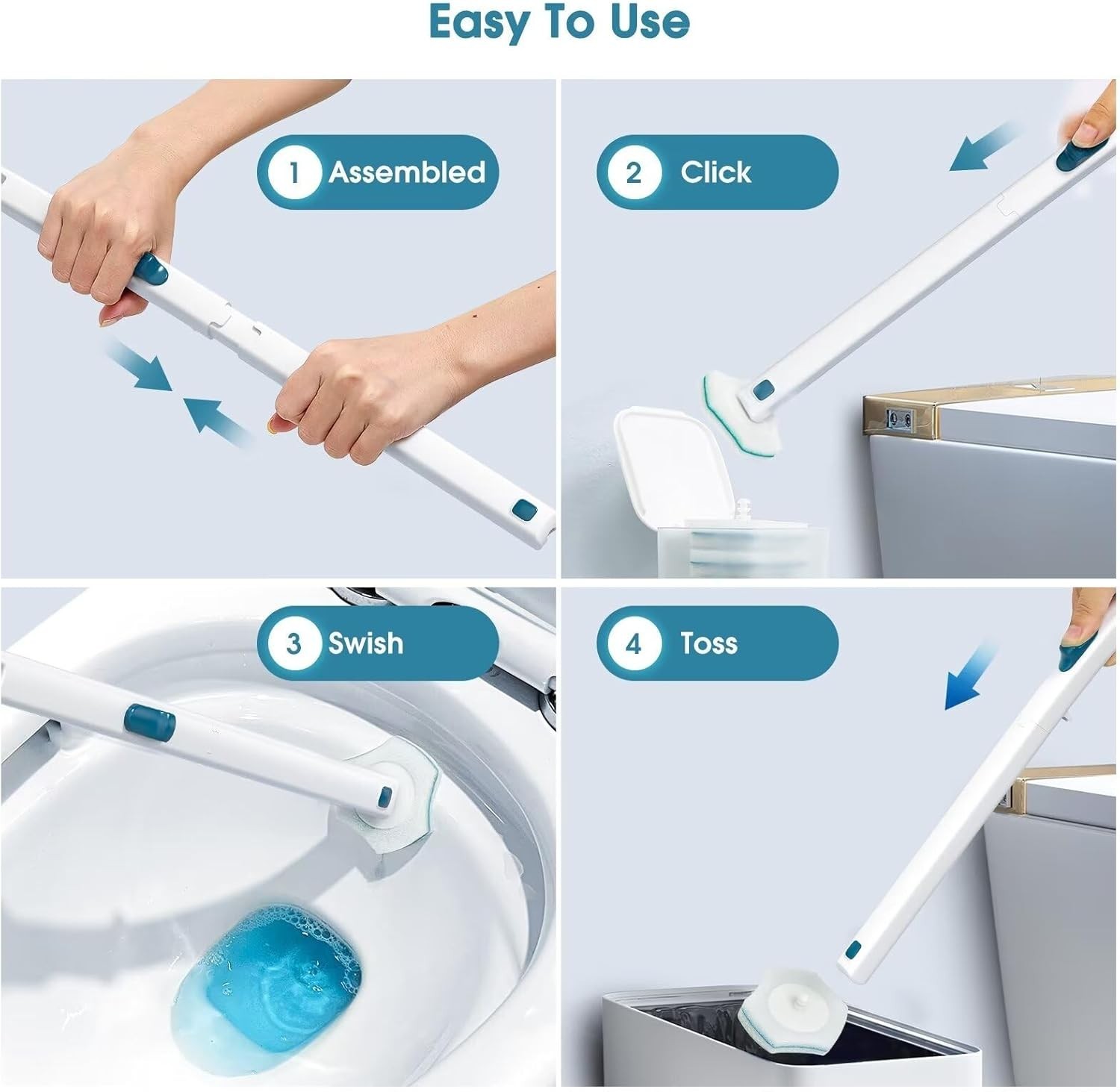 Sistema de limpieza de inodoros desechable con mango para la limpieza del baño