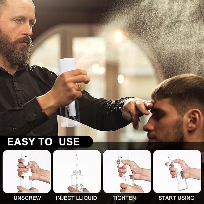 NEW Continuous Mist Spray Bottle 200ml Fine Fog Hair Salon Empty Reusable 2Pack