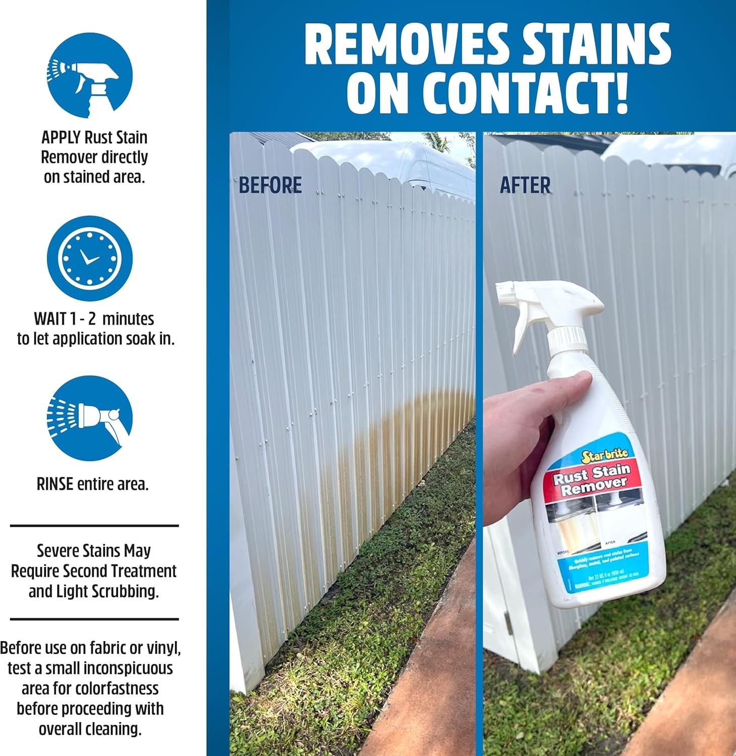 STAR BRITE Rust Stain Remover Spray – Instantly Dissolve Corrosion Stains on Fib