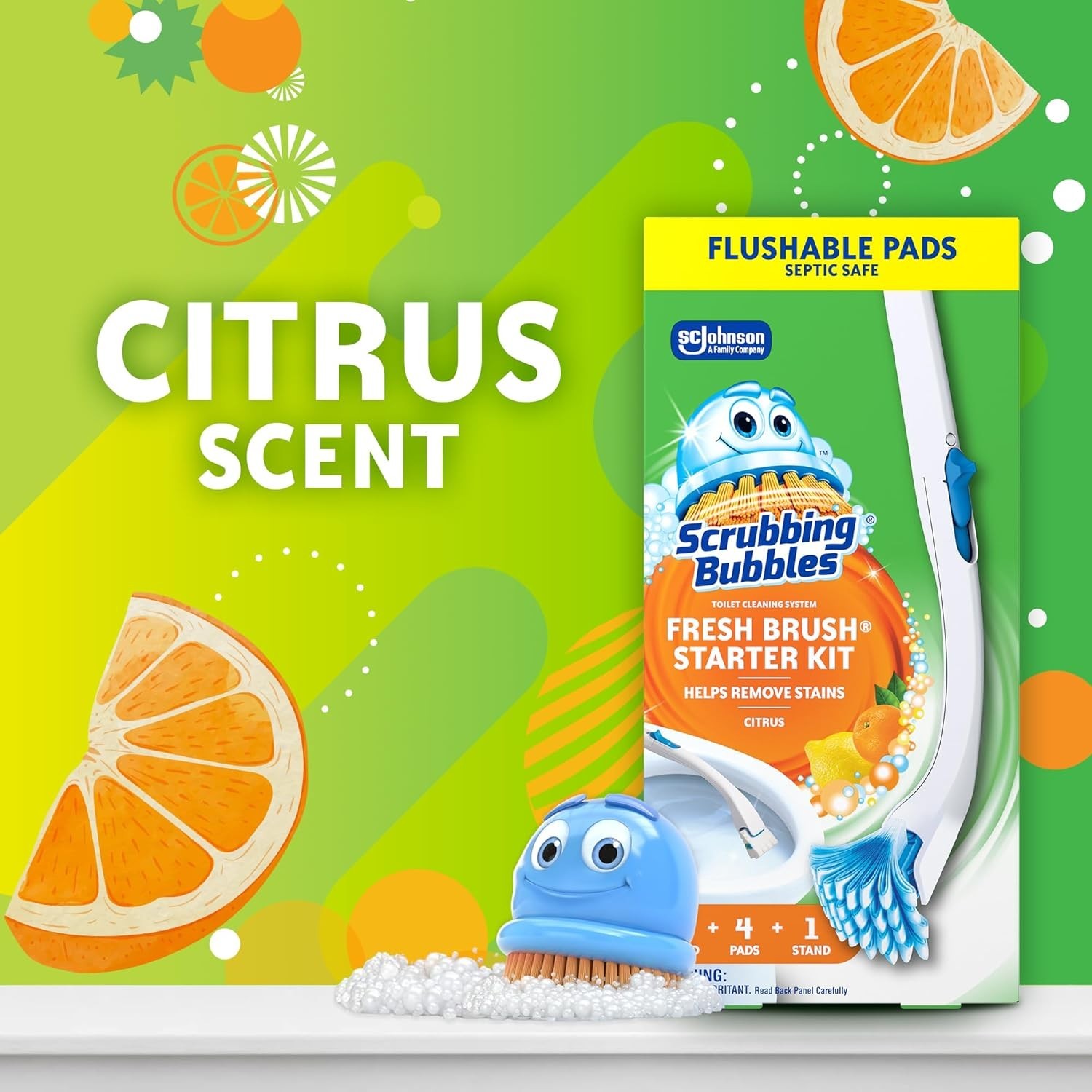 Scrubbing Bubbles Toilet Cleaner Wand Kit Citrus 4 Refills + Stand
