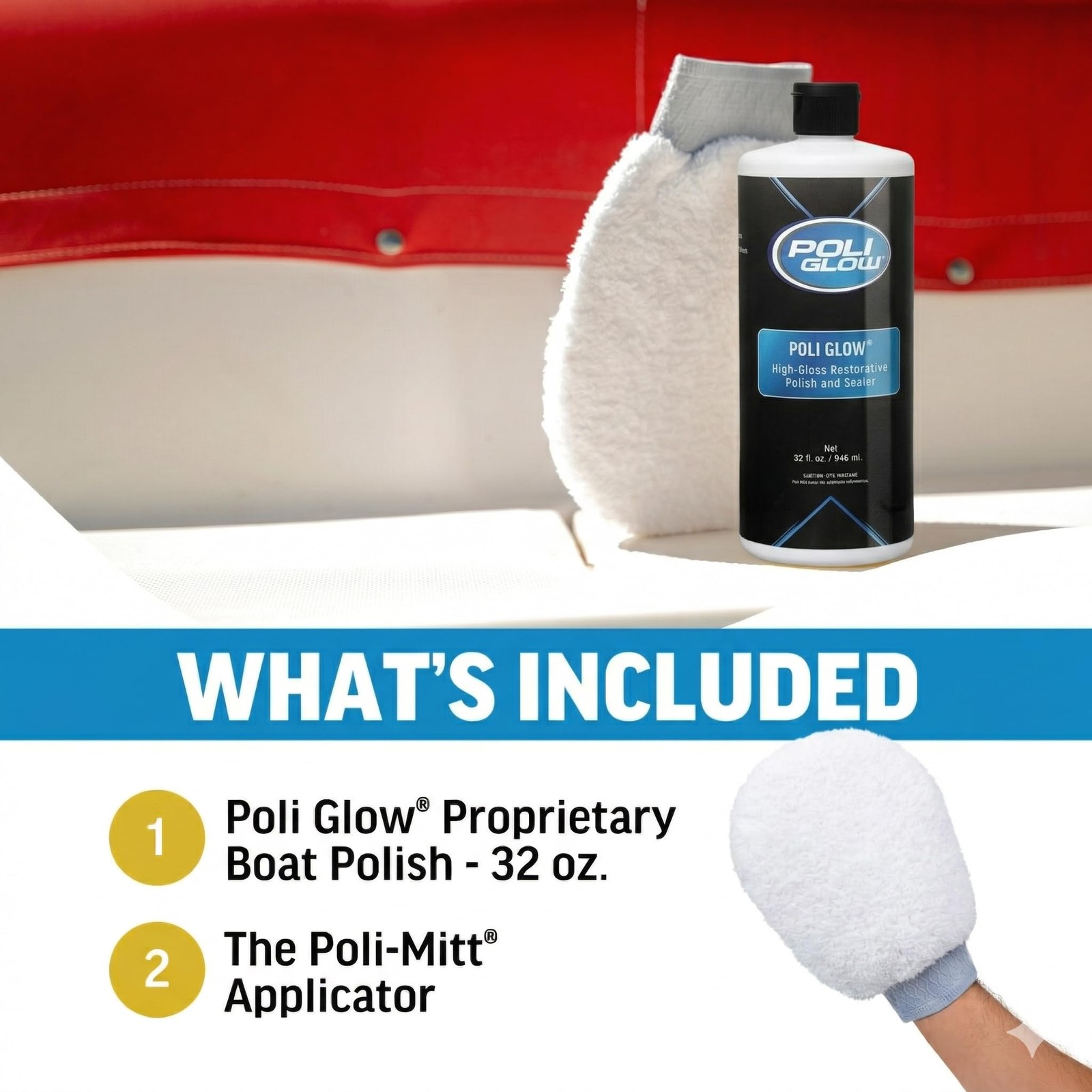 Boat & RV Polish Kit with Applicator Mitt – 32 oz High-Gloss Fiberglass Polis…
