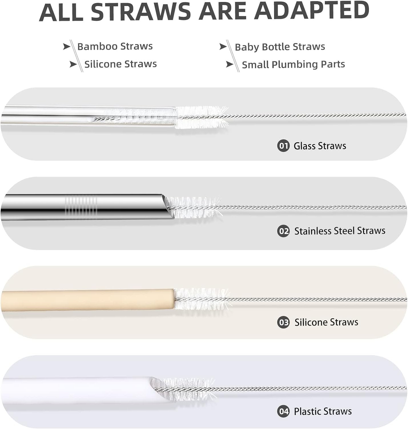 8 Piece Stainless Steel Straw Cleaner Brush Set for Tumblers and Bottles