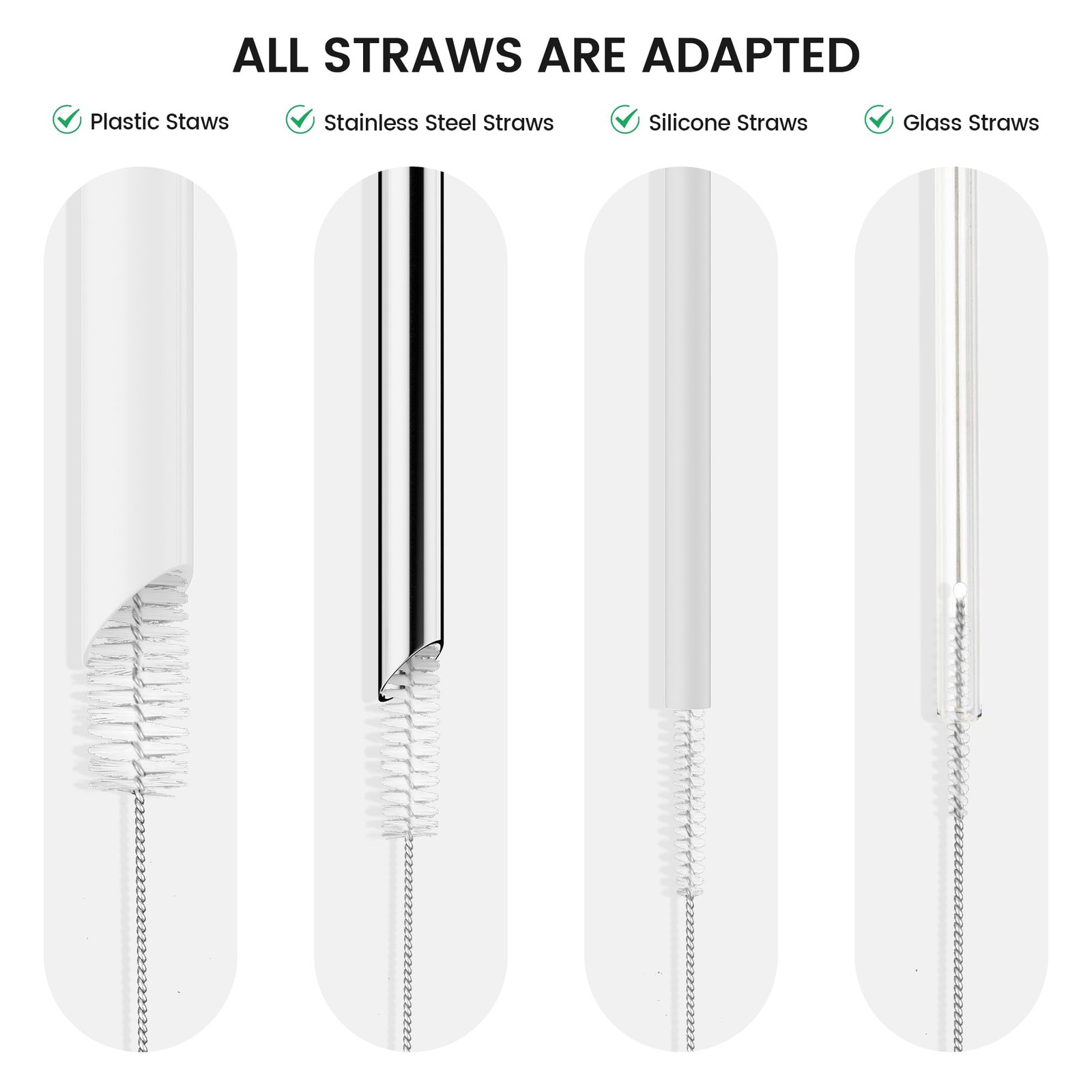 10 Pack Reusable Straw Cleaner Brushes, Assorted Sizes with Extra Long Stainl…
