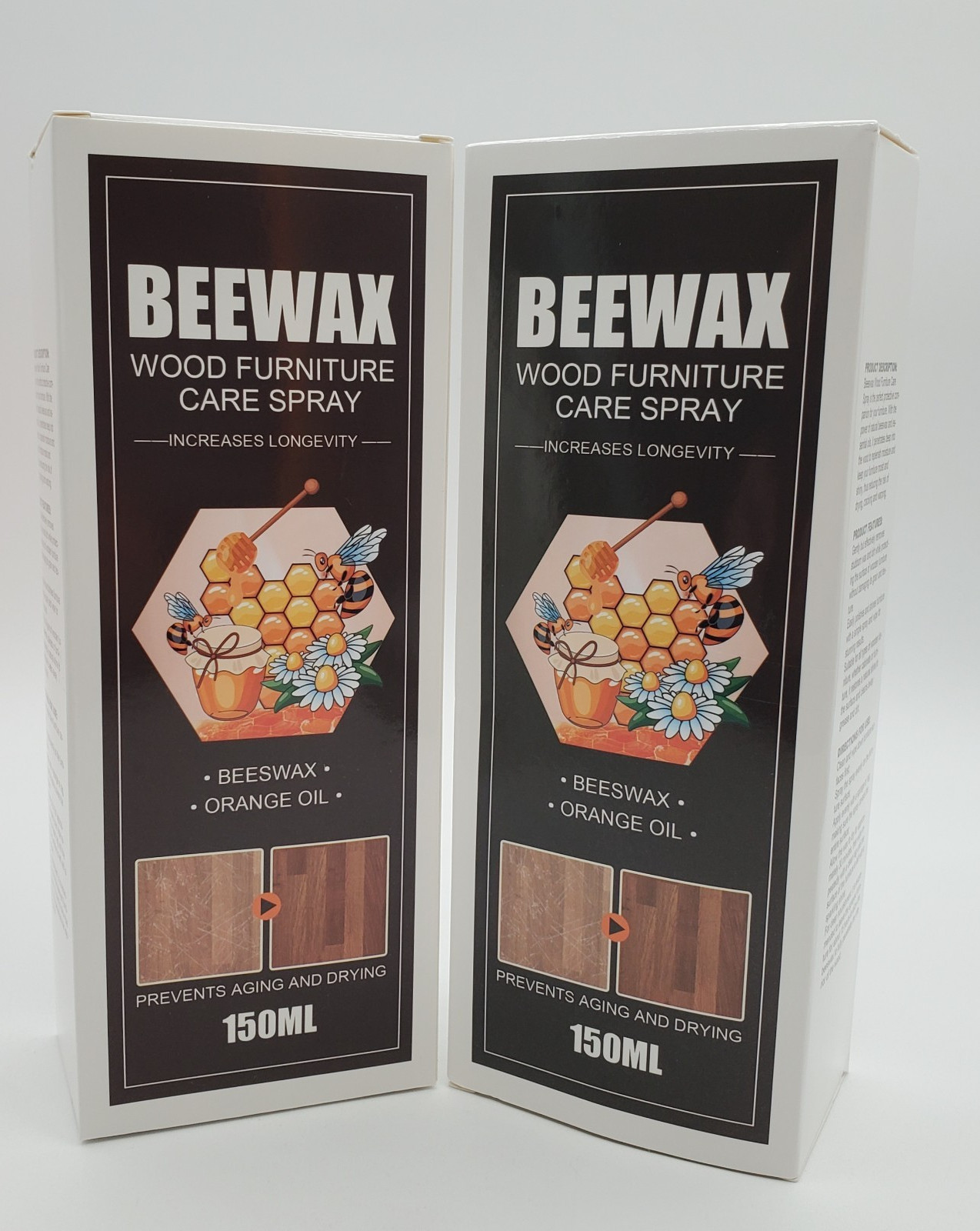 2 Beeswax Wood Furniture Care Spray 150ml Neutral Orange Oil Cleaner Polish
