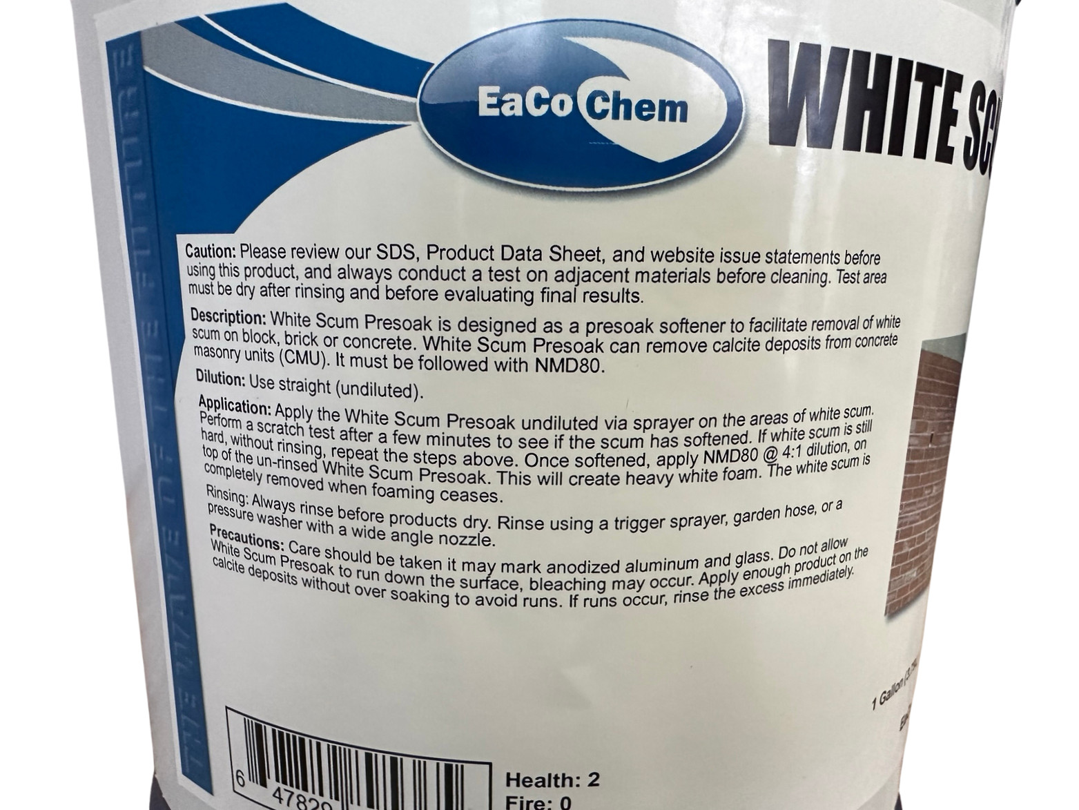 Eaco Chem White Scum Presoak – Remove White Deposits from Brick & Concrete 4 GAL