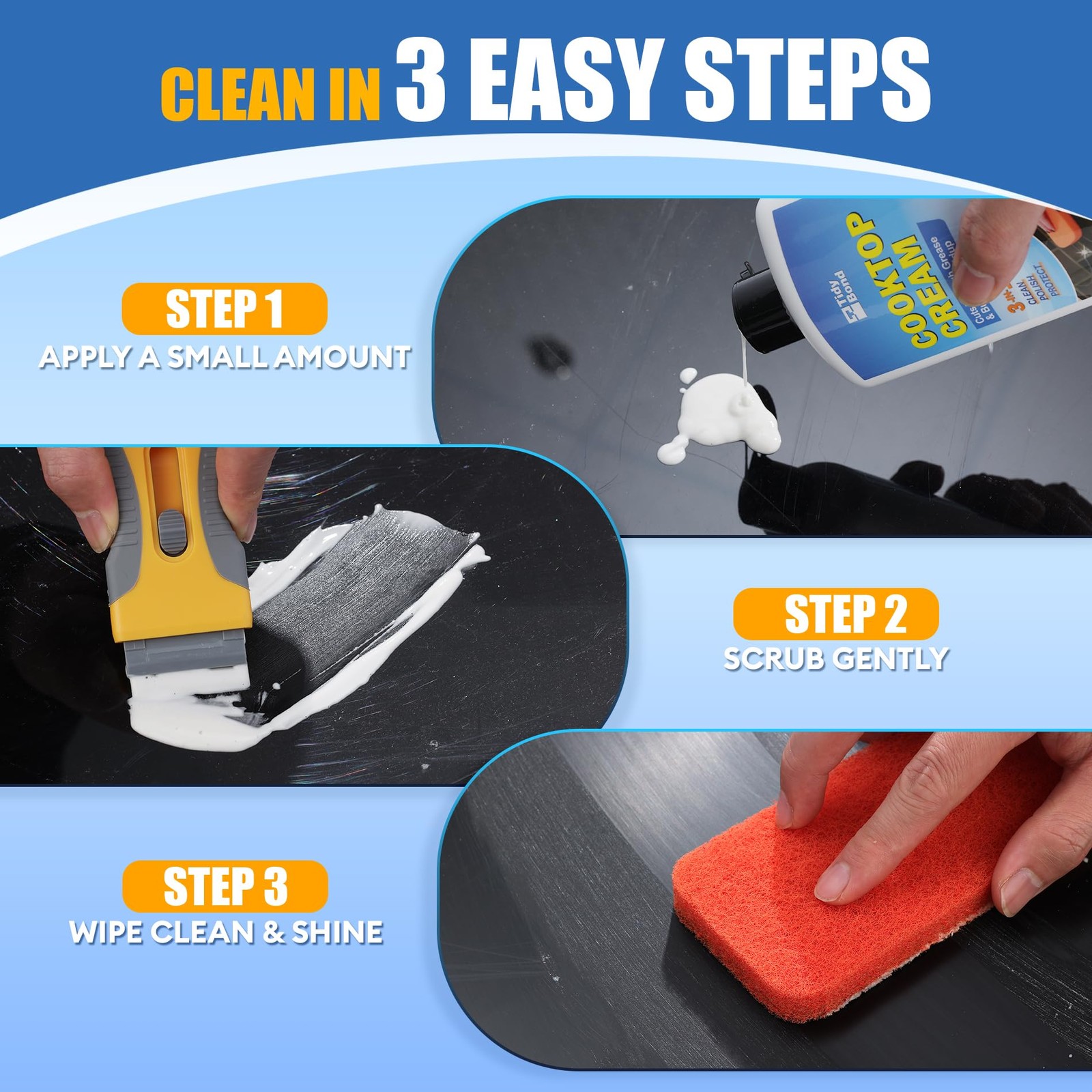 Glass Cooktop Cleaner & Polish Kit – Heavy Duty Stove Top Cleaner with Scrape…