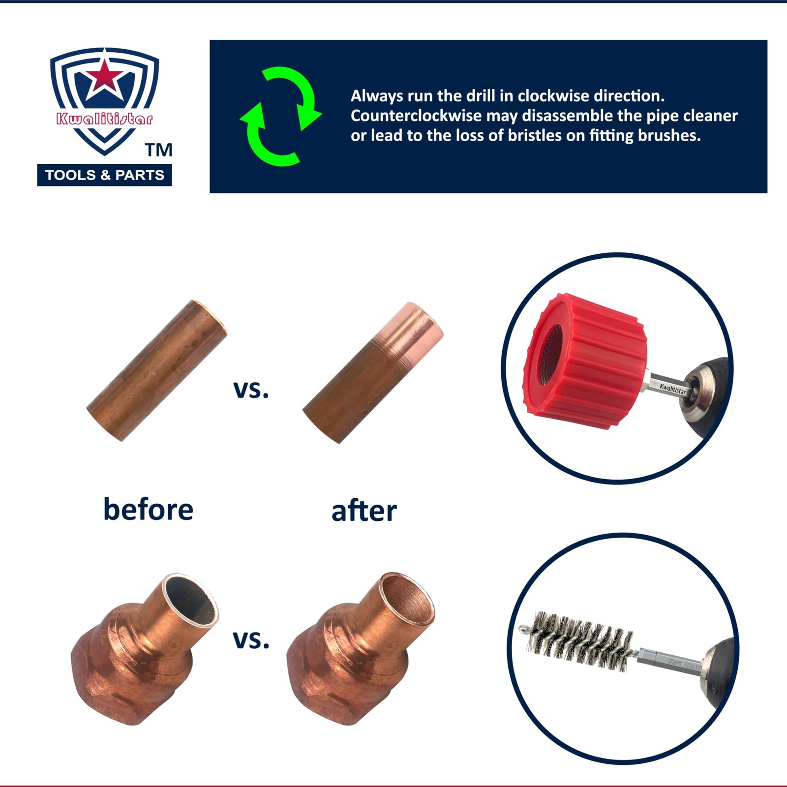 [4PC Bundle] 1.0-Inch Copper Pipe Cleaner Set for Power Drill, 1.0” Tube Clea…