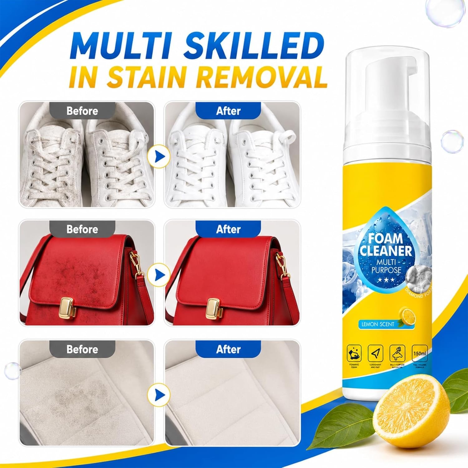4-in-1 Multi-Enzyme Foam Cleaner, All-Purpose Spray 5oz with Sponge & Towel