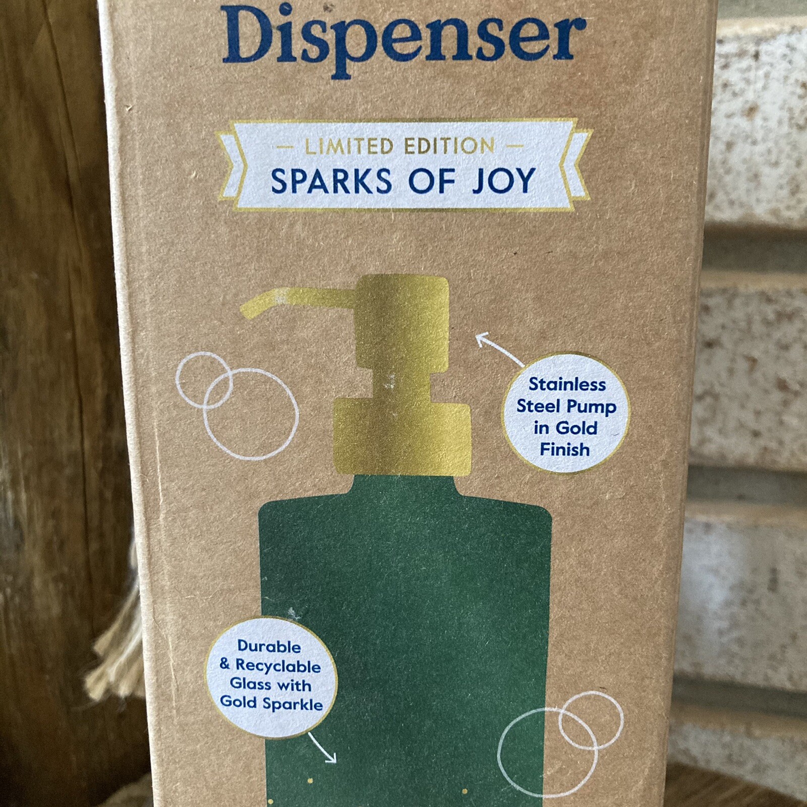 Grove Co GLASS Dish Soap Dispenser – Sparks of Joy – 16oz – Green And Gold *NEW*