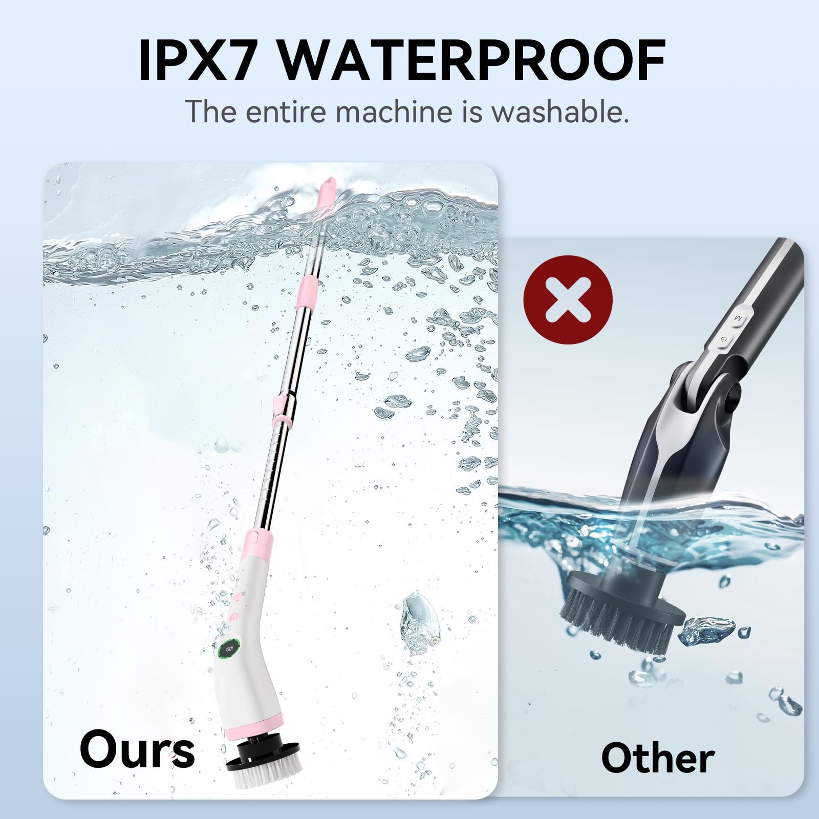 Bathroom Cleaning Brush, Cordless Spin Scrubber Full Body Waterproof IPX7 wit…