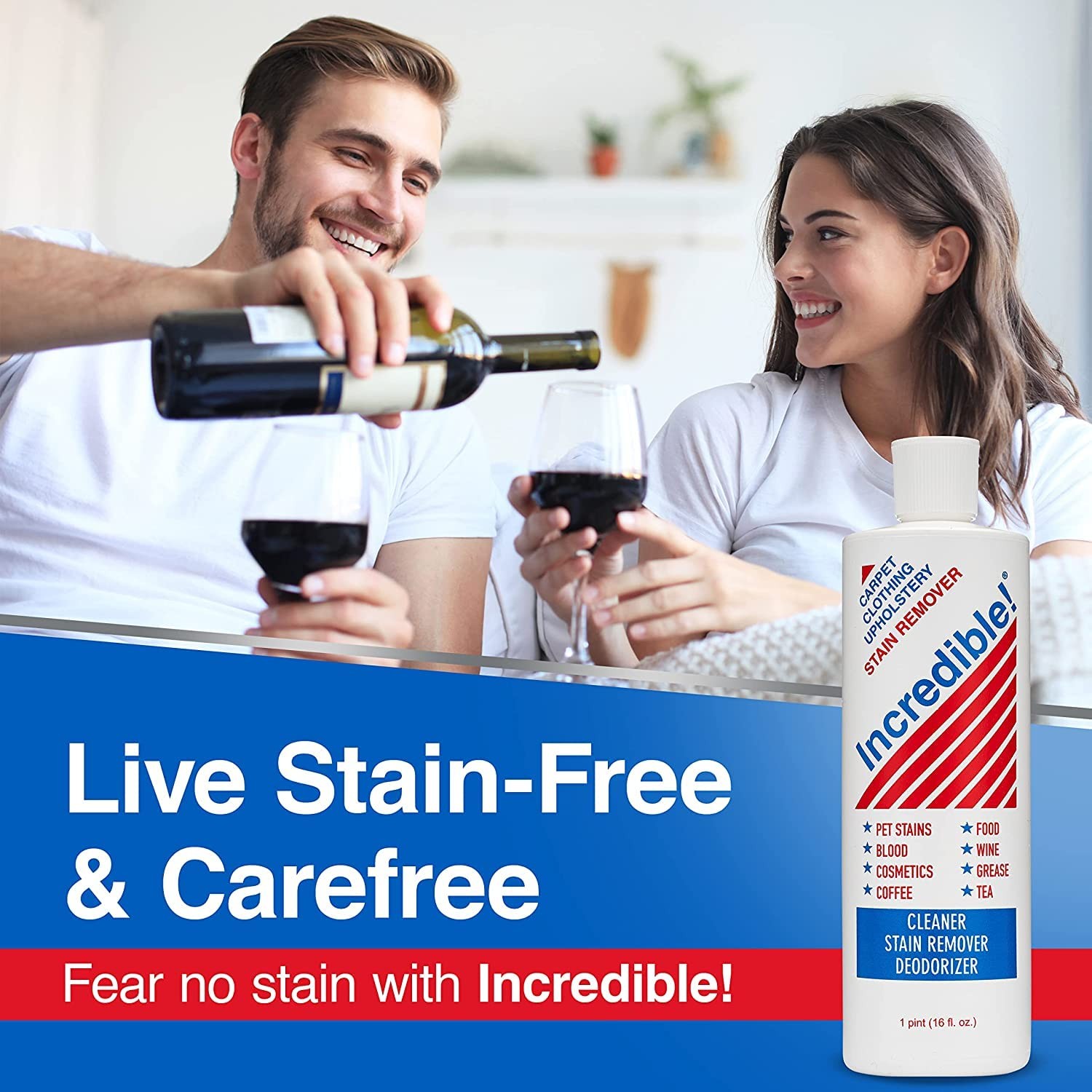 Powerful Stain Remover for Carpets, Mattresses Laundry – 16 oz 2 Pack