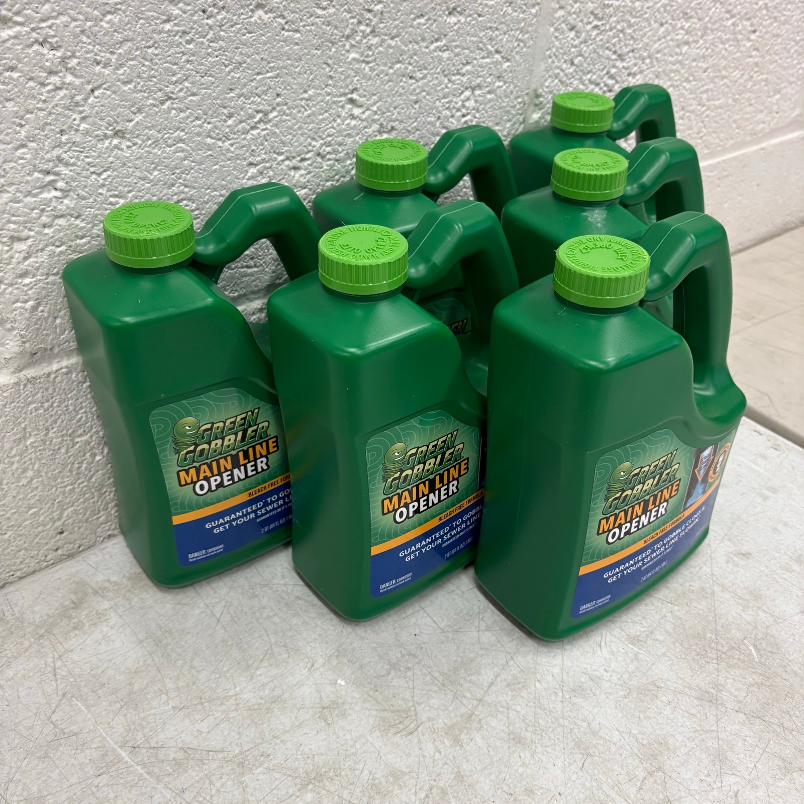 6-Pack Green Gobbler Main Line & Sewer Clog Remover Drain Cleaner 64 oz Each