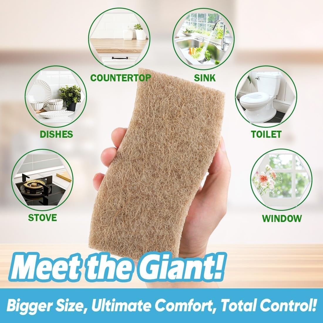 6 Count XL Cellulose Scrub Sponges – Durable, Non-Scratch for Kitchen & Bath