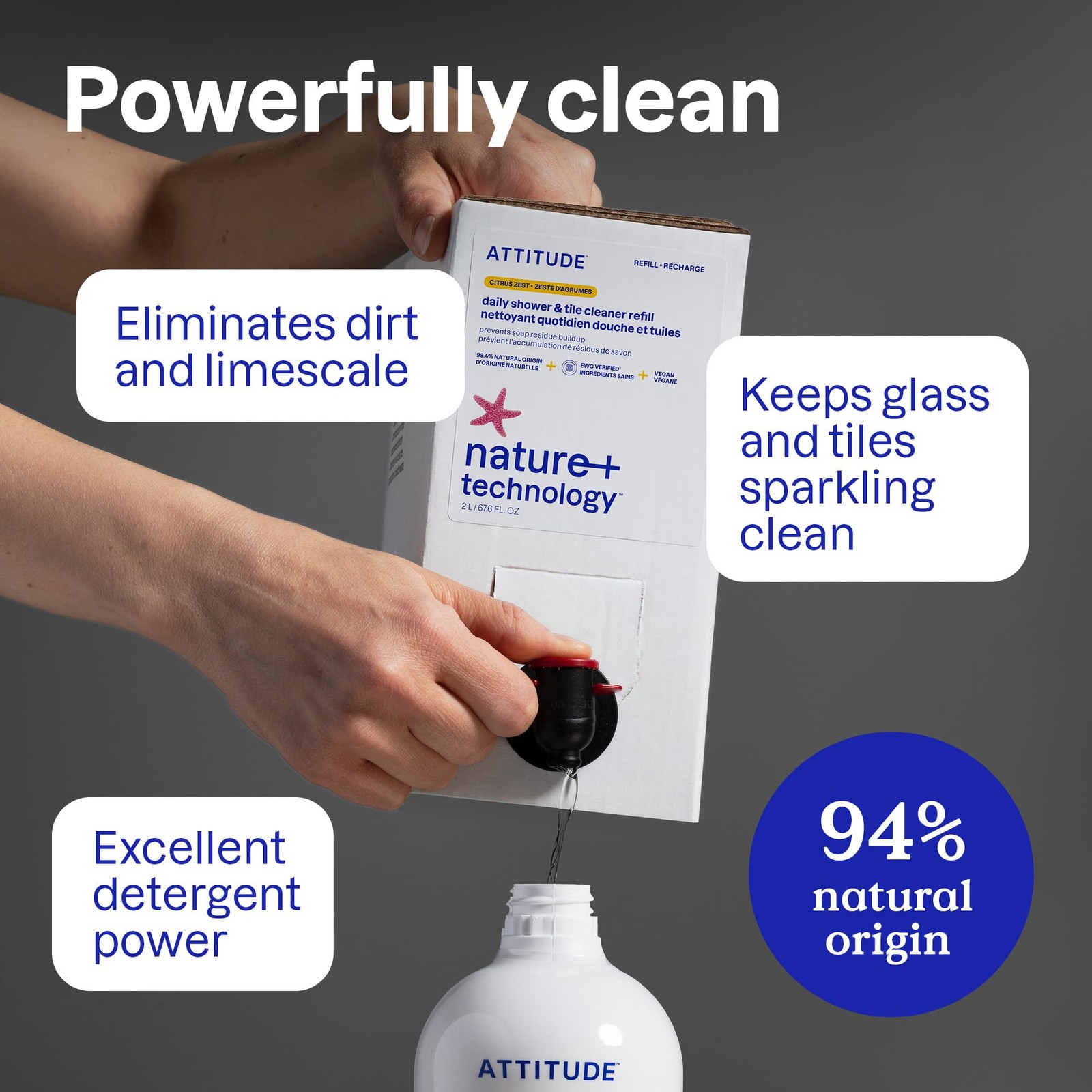 ATTITUDE Shower & Tile Cleaner Spray, EWG Verified, Bathroom Cleaner Removes …