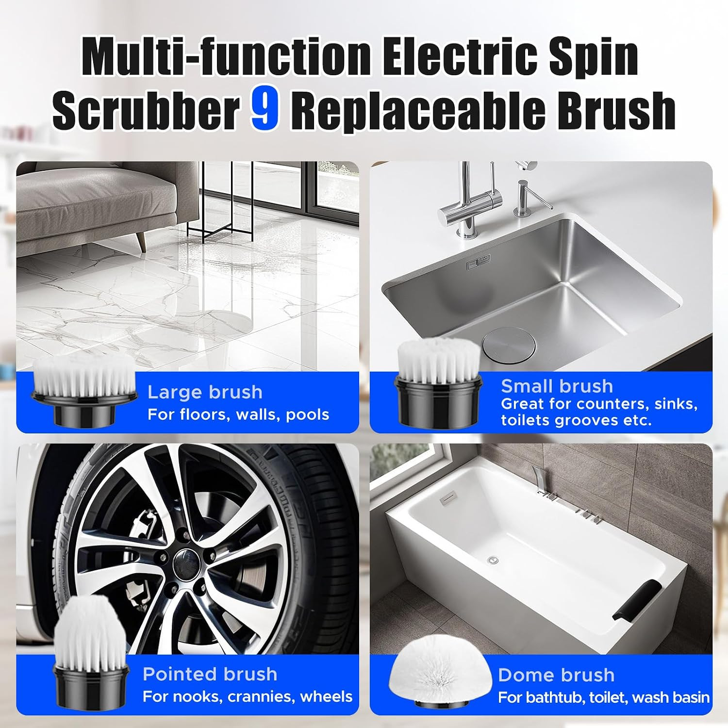 Electric Spin Scrubber, Bathroom Scrubber, Cordless Shower Cleaner Brush, 9 Repl