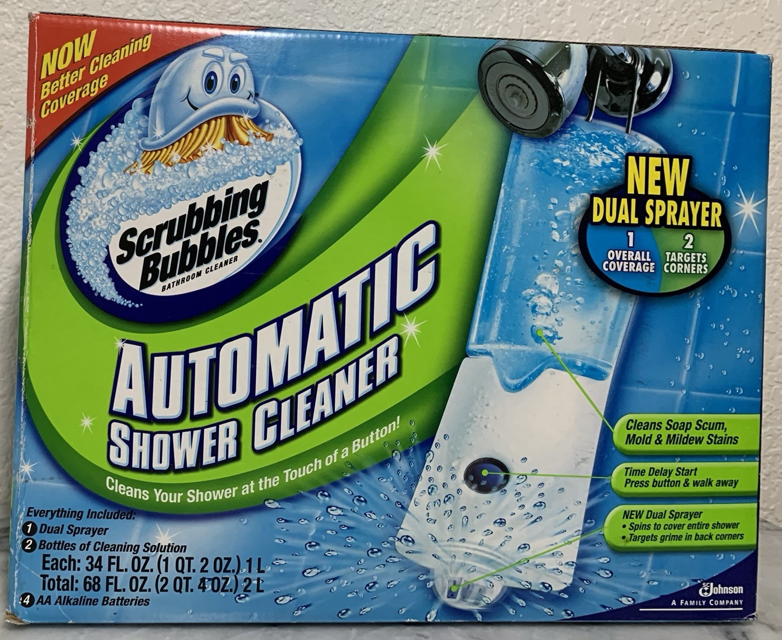 Scrubbing Bubbles Automatic Shower Cleaner Dual Sprayer 2 Refills Bottles NEW