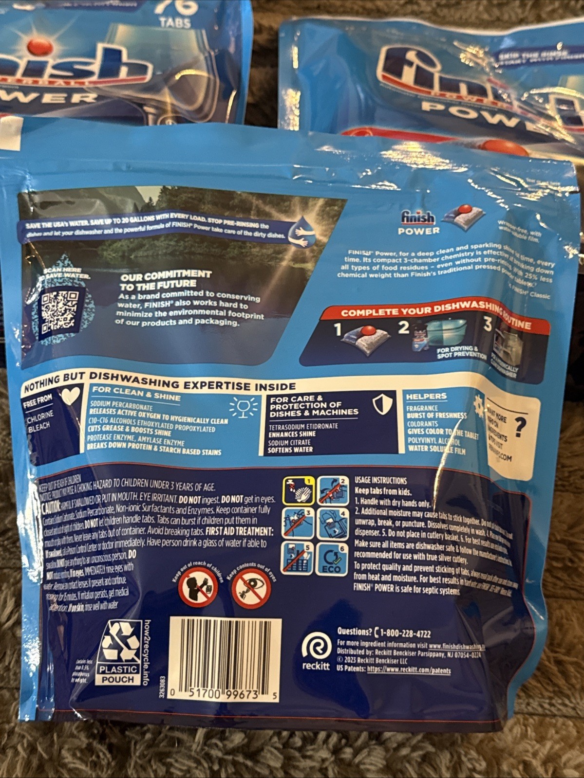 Lot Of 3 – Finish Powerball Power Automatic Dishwasher Detergent, 76 Tabs Each