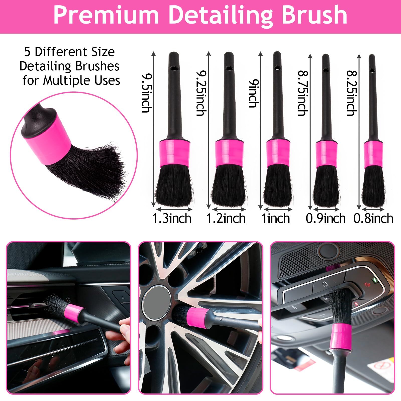 THINKWORK Pink Car Duster Interior Kit Perfect Car Detailing Brush Kit for