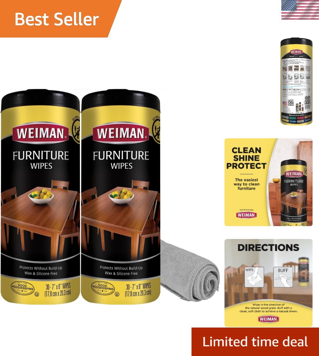 Wood Polish and Cleaning Wipes, For Furniture Cleaner, Protect from Watermark…