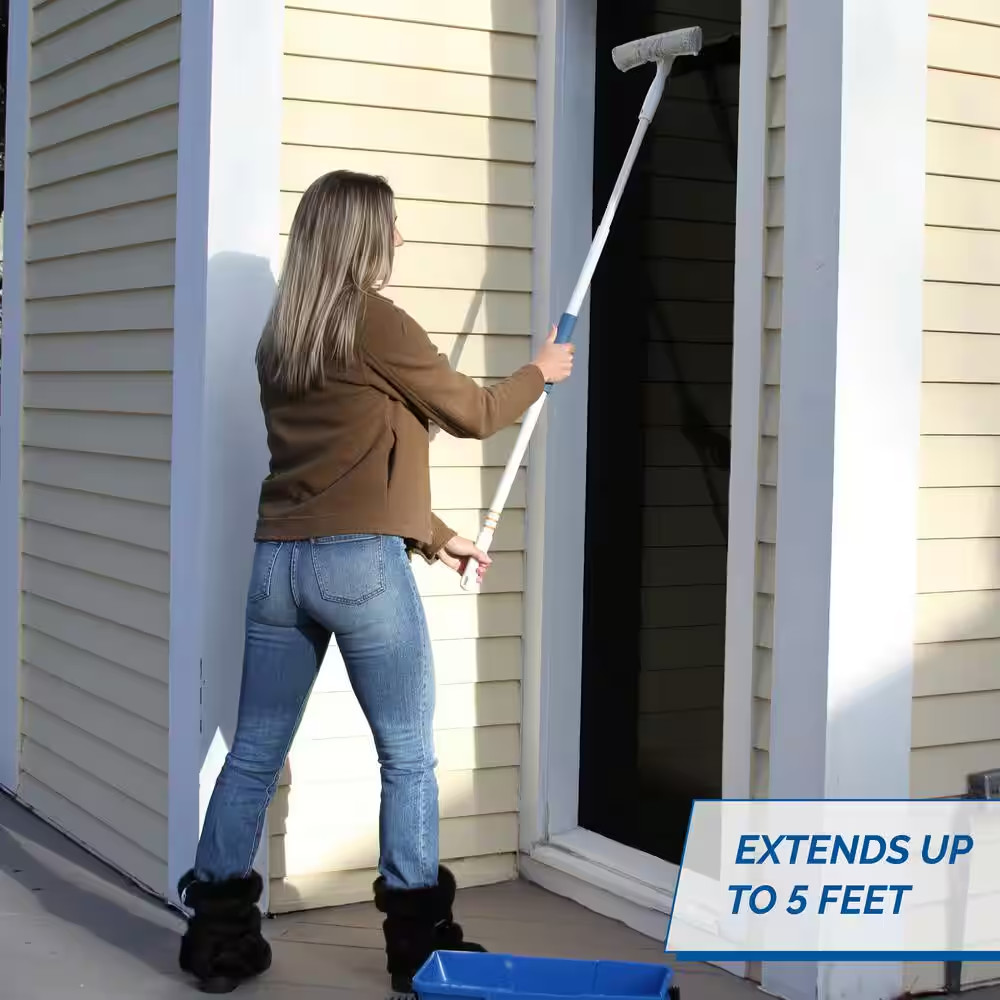14 In. Microfiber Window Squeegee and Scrubber with 5 Ft. Telescoping Pole