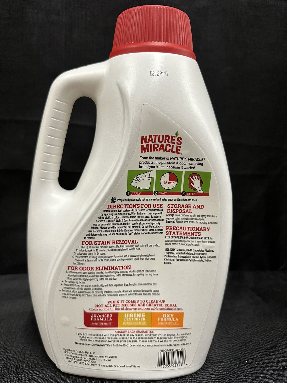 Nature’s Miracle Stain and Odor Remover 1 Gallon Dog Safe Refill Urine Destroyer