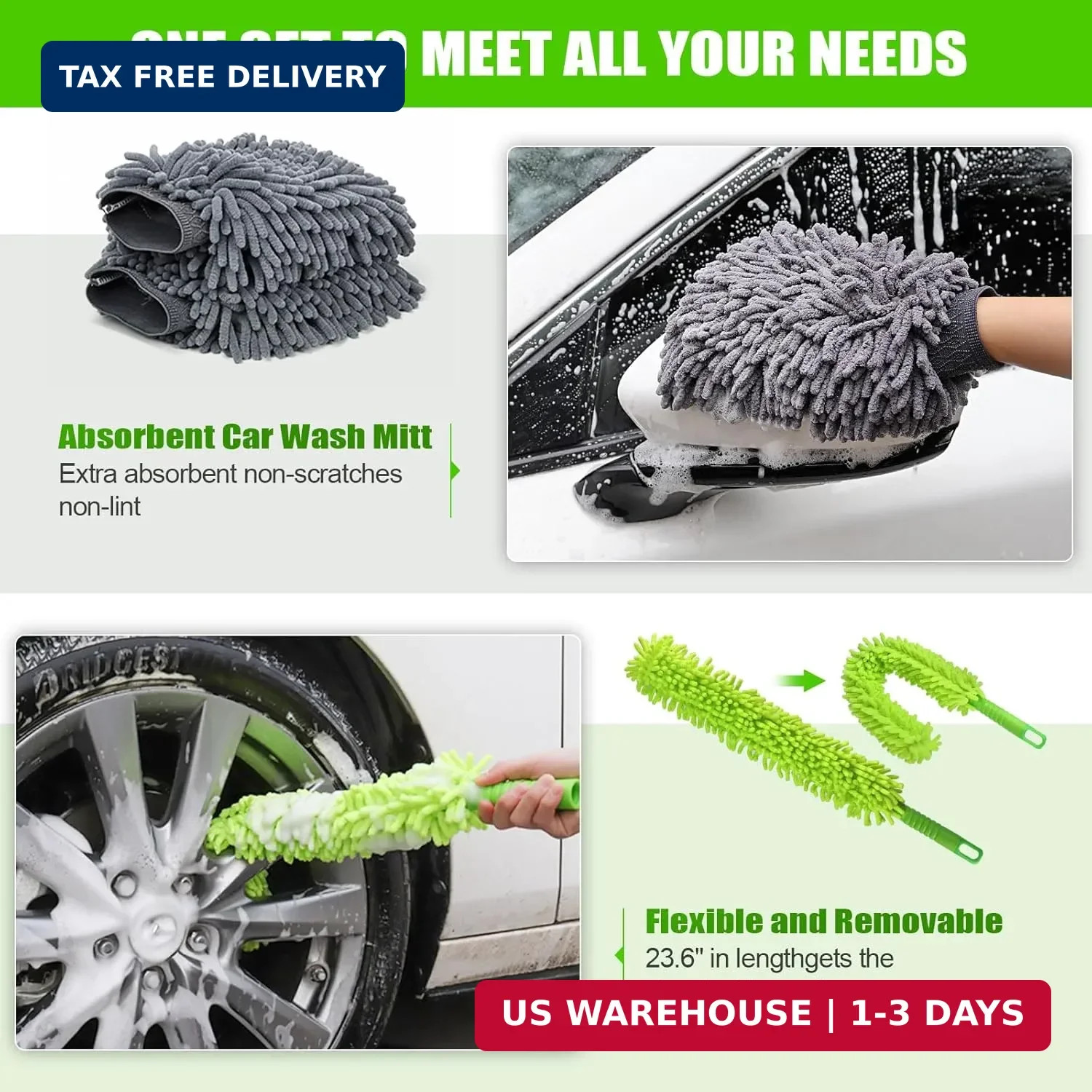 🚗 62” Car Wash Brush with Long Handle Car Wash Mop Mitt Chenille Car Cleaning