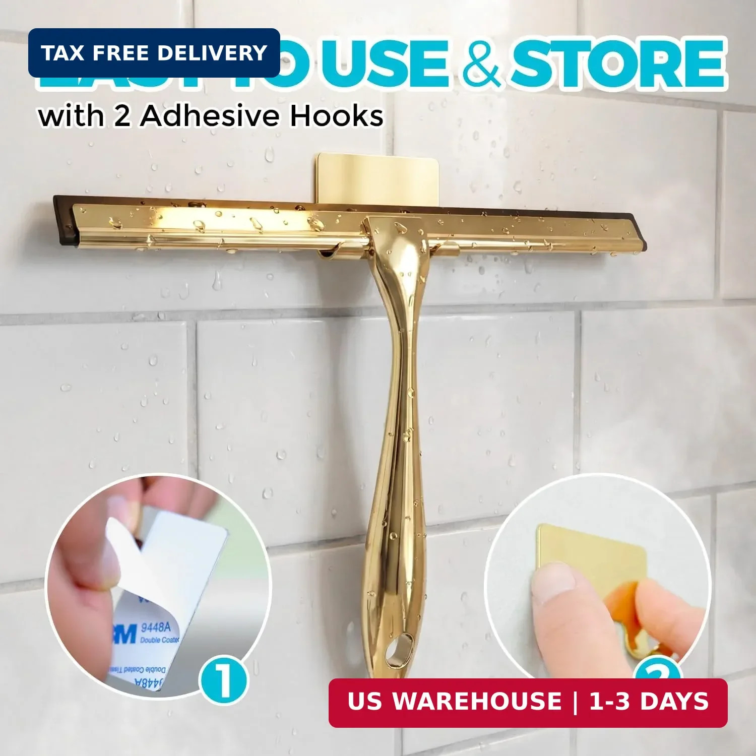 ALFLOD 2PACK 10-Inch Golden All-Purpose Shower Squeegee for Shower Doors, Bath L