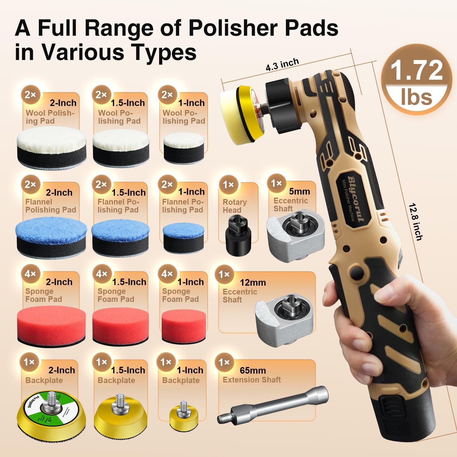 Cordless Mini Polisher,1/1.5/2Inch,DA&RO with 11 Variable Speed 2500-6000 RPM…