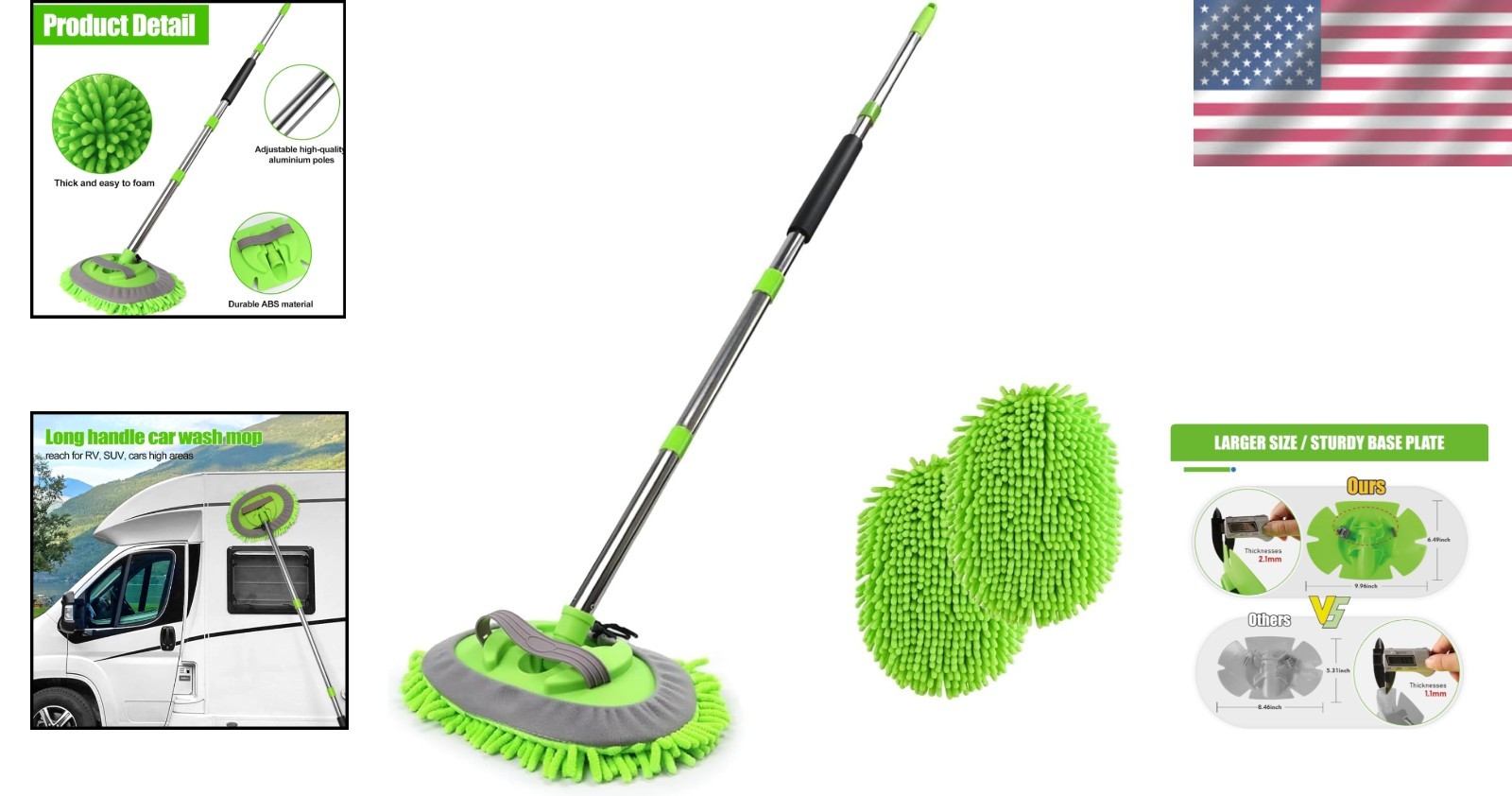 62” Microfiber Car Wash Brush Mop Kit Sponge with Long Handle