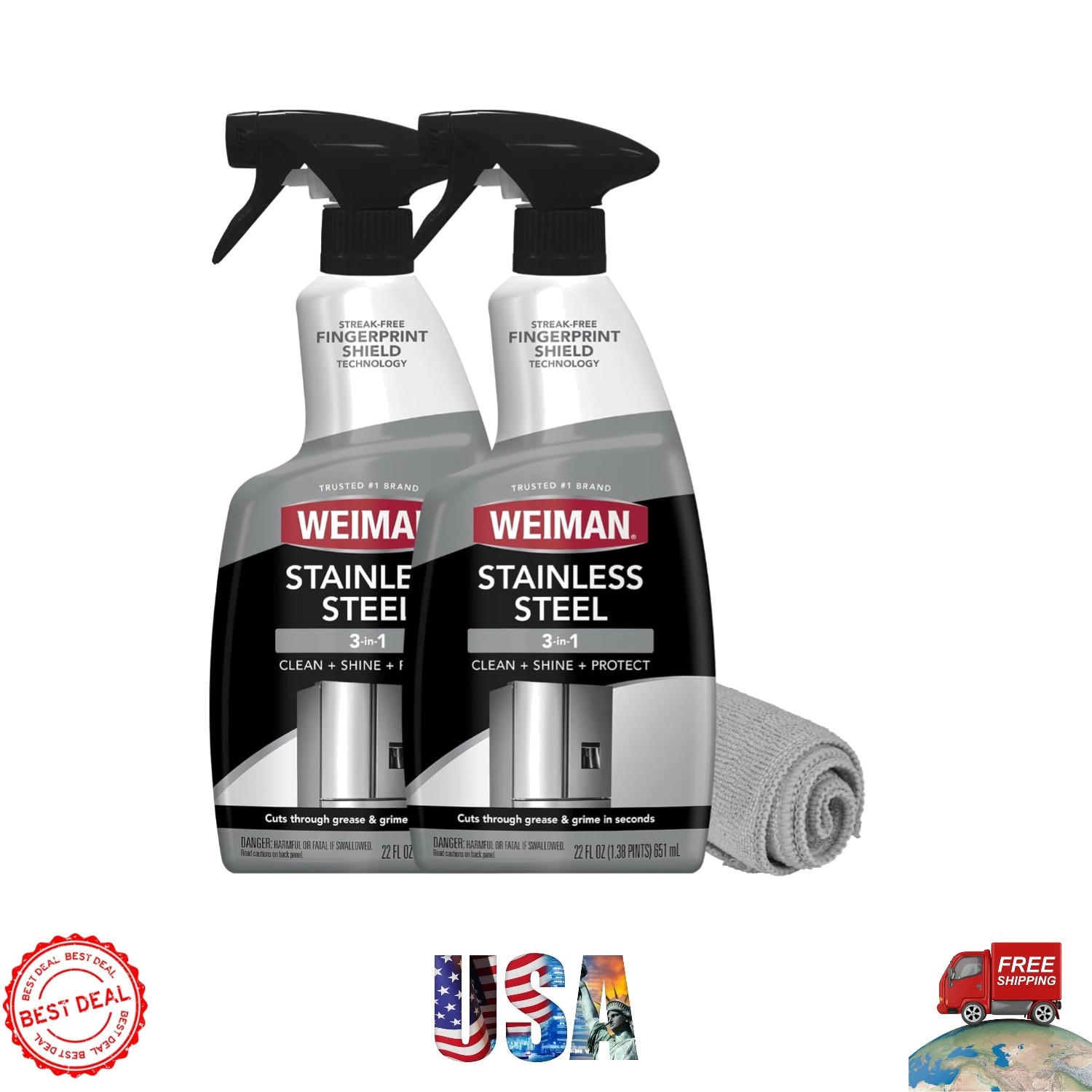 Citrus Scent Stainless Steel Cleaner – 22 Fl Oz Bundle for Appliances with Cloth
