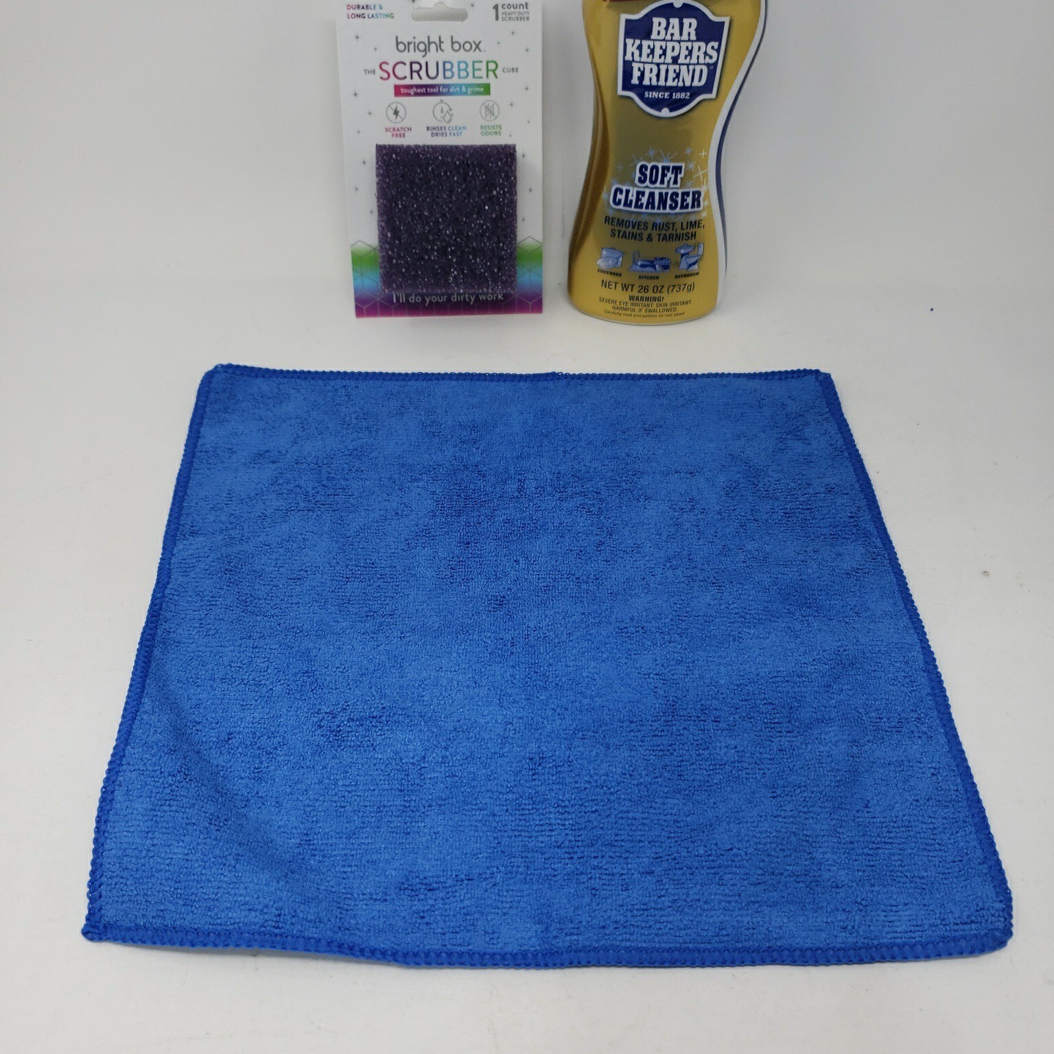 Bar Keepers Friend Soft Cleanser 26oz Bright Box Scrubber Cube& Microfiber Cloth