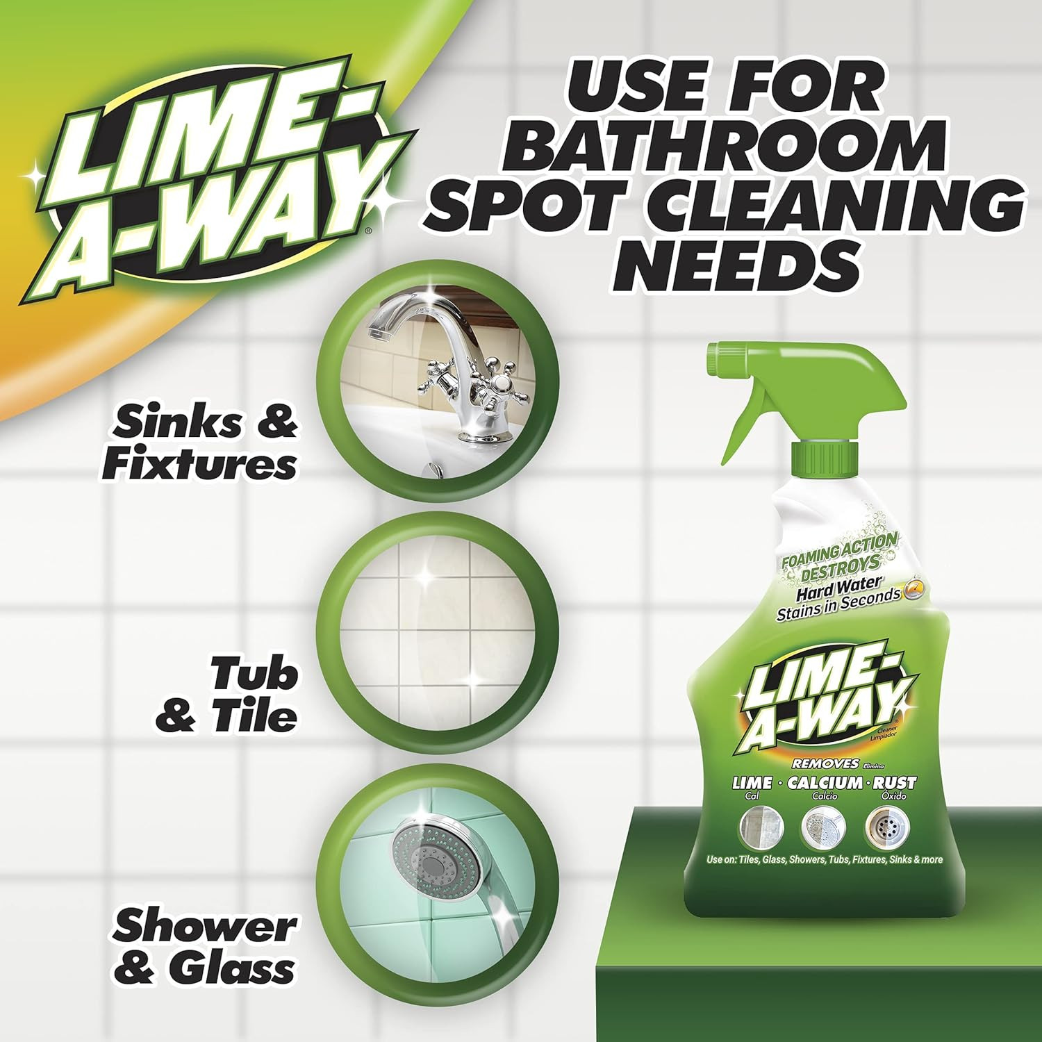 Lime-A-Way Hard Water Stain Remover Spray, Removes Lime, Calcium & Rust in Secon