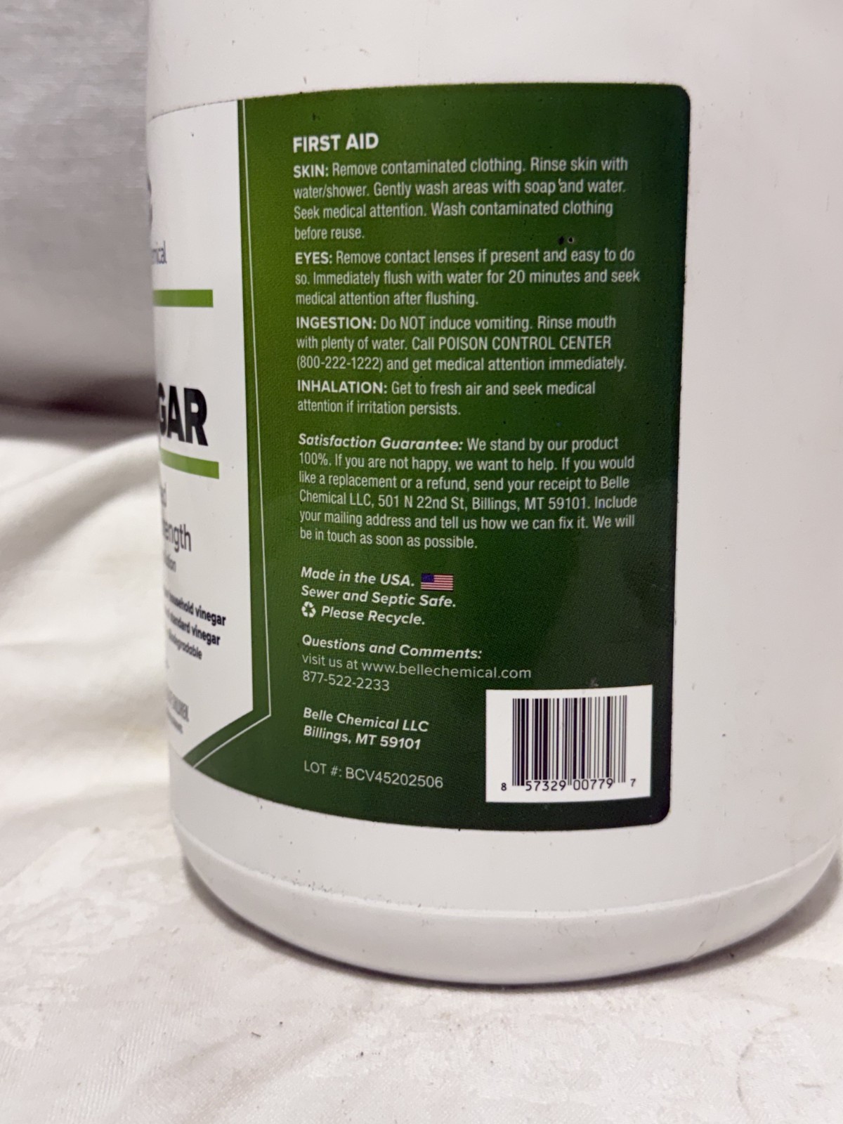 Belle Chemical 45% Pure Vinegar Concentrated Industrial Grade 1 Gallon Cleaner