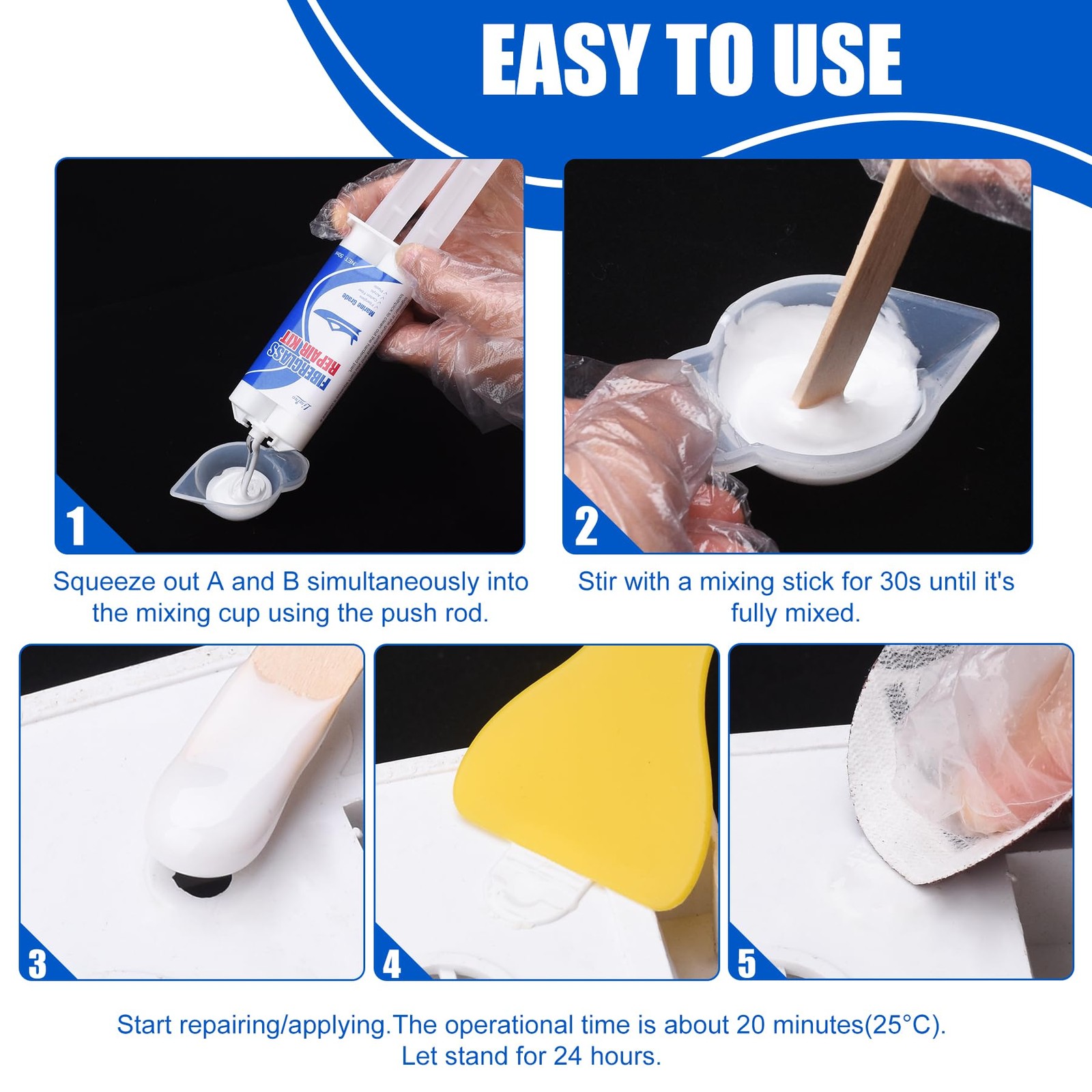 Marine Fiberglass Repair Kit 100ml Fiberglass Resin Filler for Fiberglass Ba…