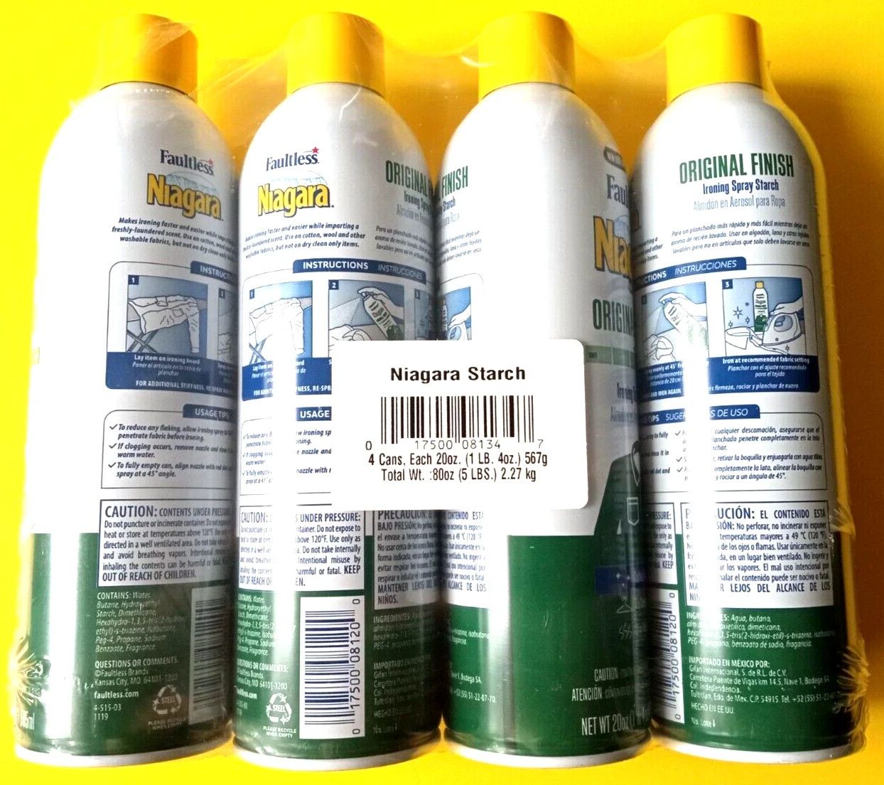 Faultless NIAGARA Ironing Spray Finish Starch Original, 20 oz each (lot of 4)