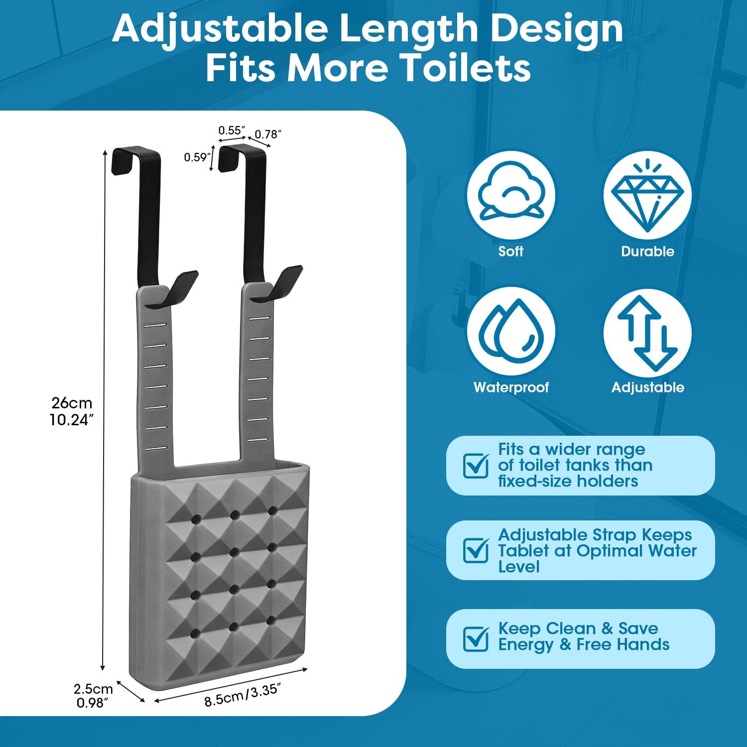 Adjustable Toilet Tank Cleaning Tablet Holder-Hanging Silicone Basket Carrier…