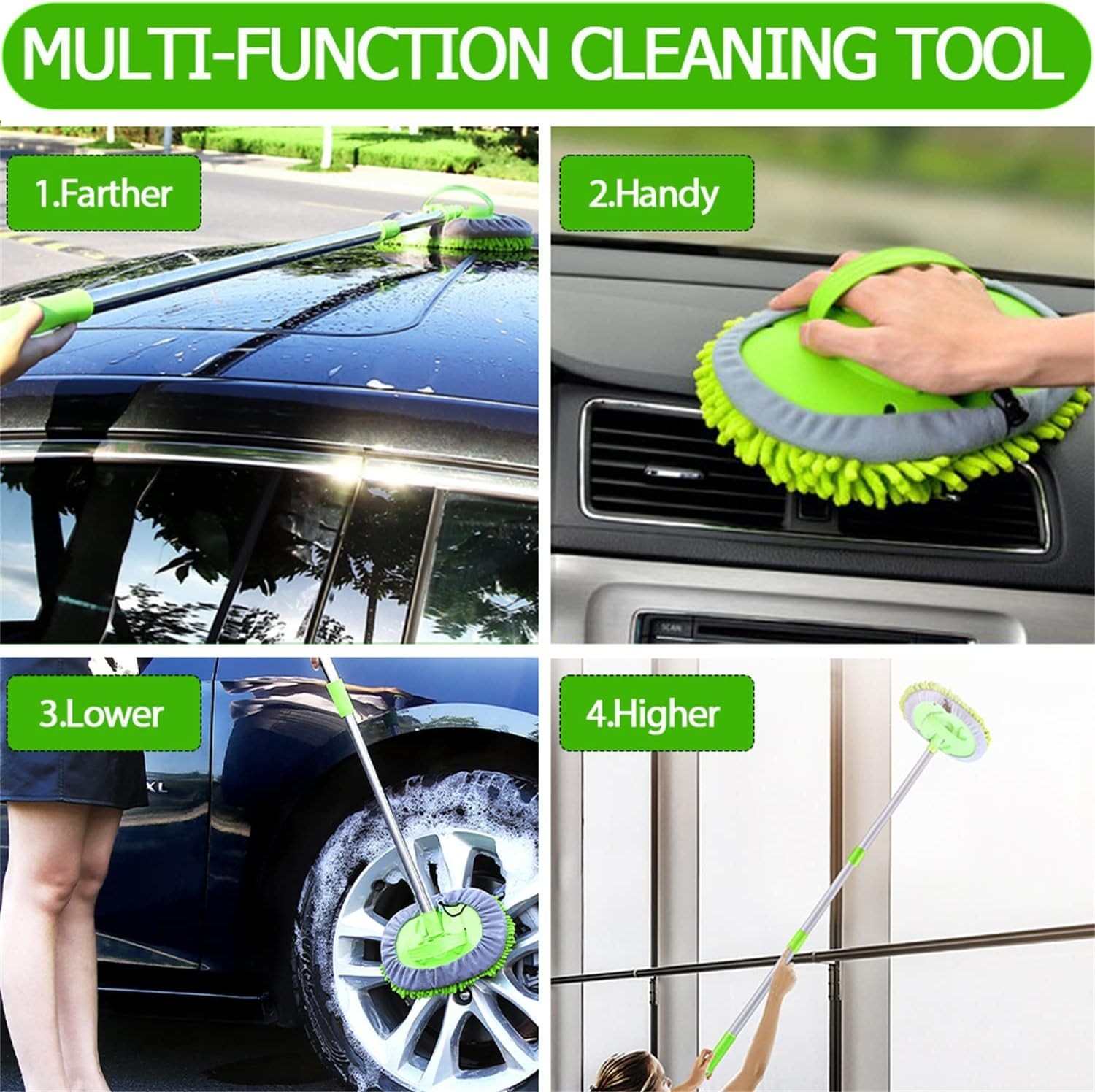 47.5″ Car Wash Brush Mop Cleaning Tool with Long Handle Kit for W Color: Green