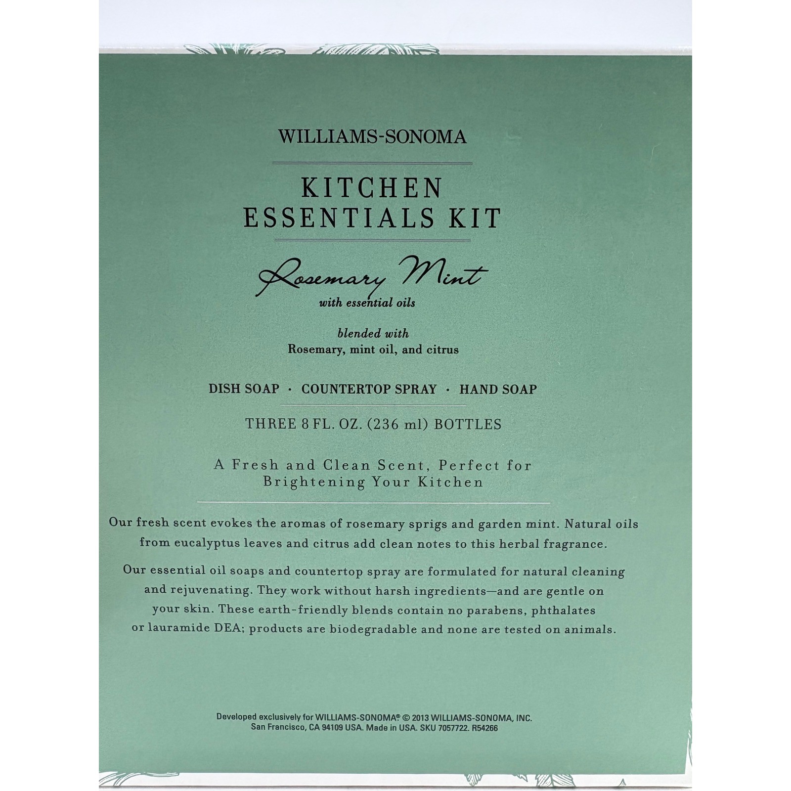 Williams-Sonoma Kitchen Essentials Kit Rosemary Mint Soap & Spray Set 3pc 8oz