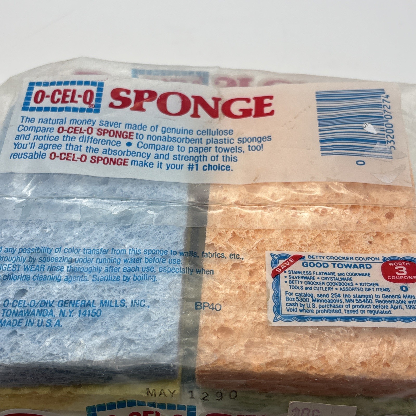 Vtg ‘90 O-CEL-O Handy Sponges 3M USA (4) 4.7×3.0x0.6 Cellulose NOS Betty Crocker